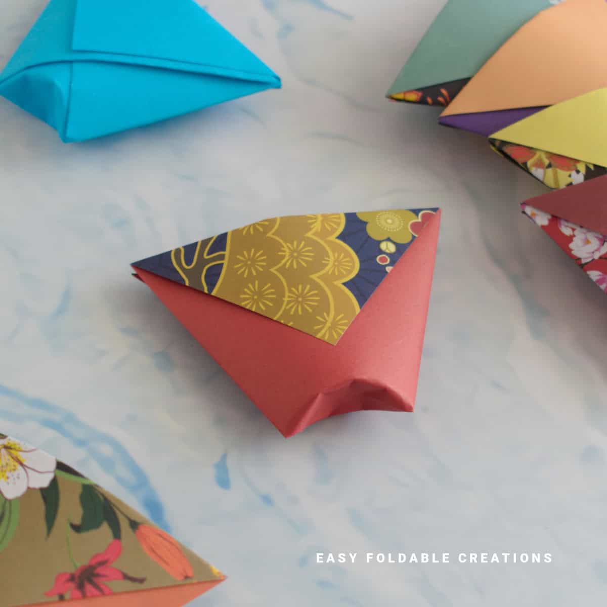 Close up image of origami cup.