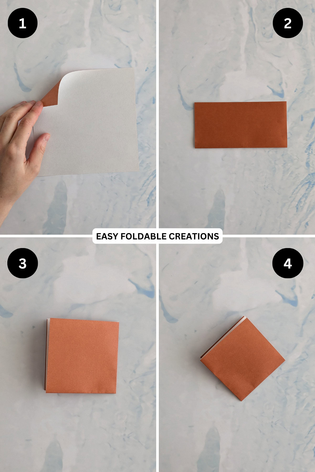 Steps 1 to 4 for folding origami boat.
