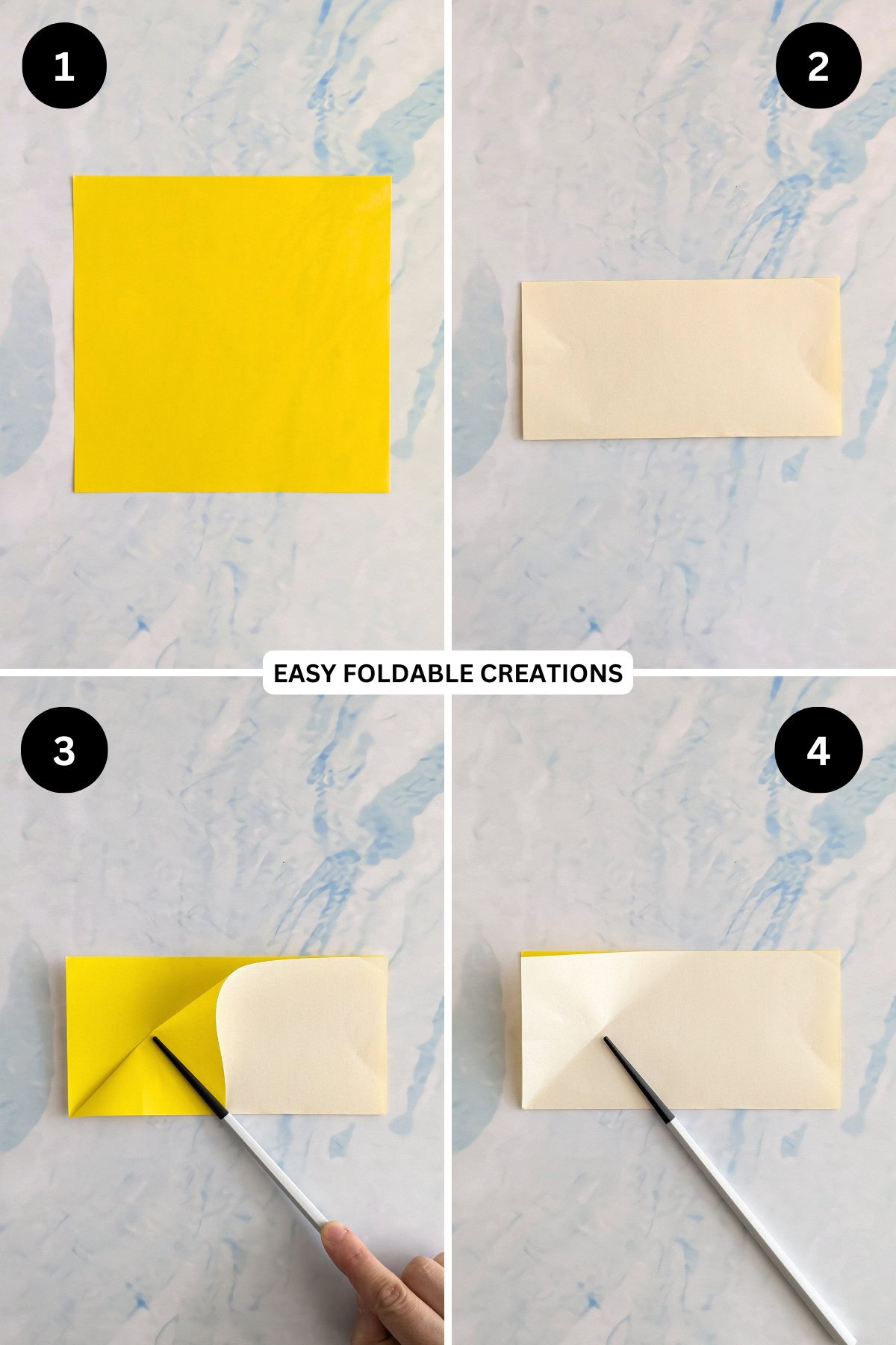 Steps 1 to 4 for folding origami star bowl.