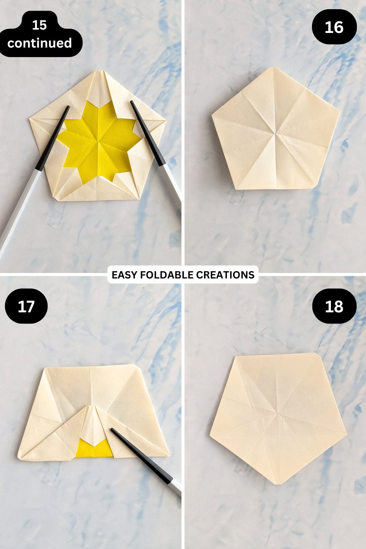 Steps 15 to 18 for folding star bowl.