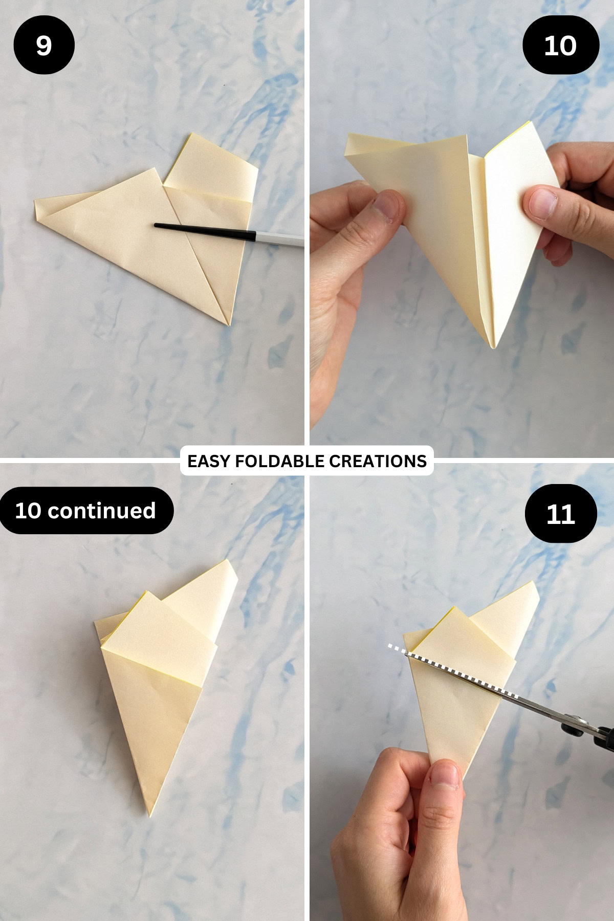 Steps 9 to 11 for folding origami star bowl.
