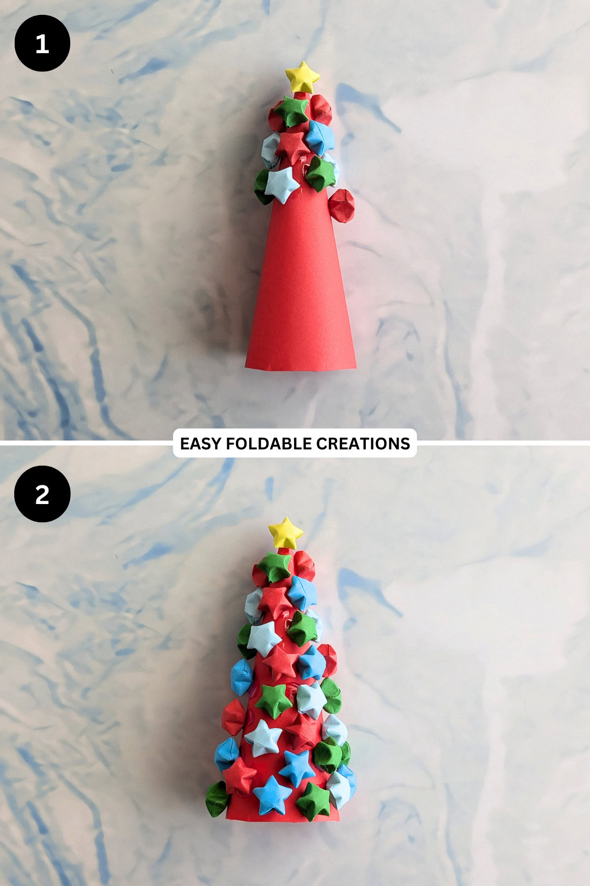 Steps 1 to 2 for putting the Christmas tree together.