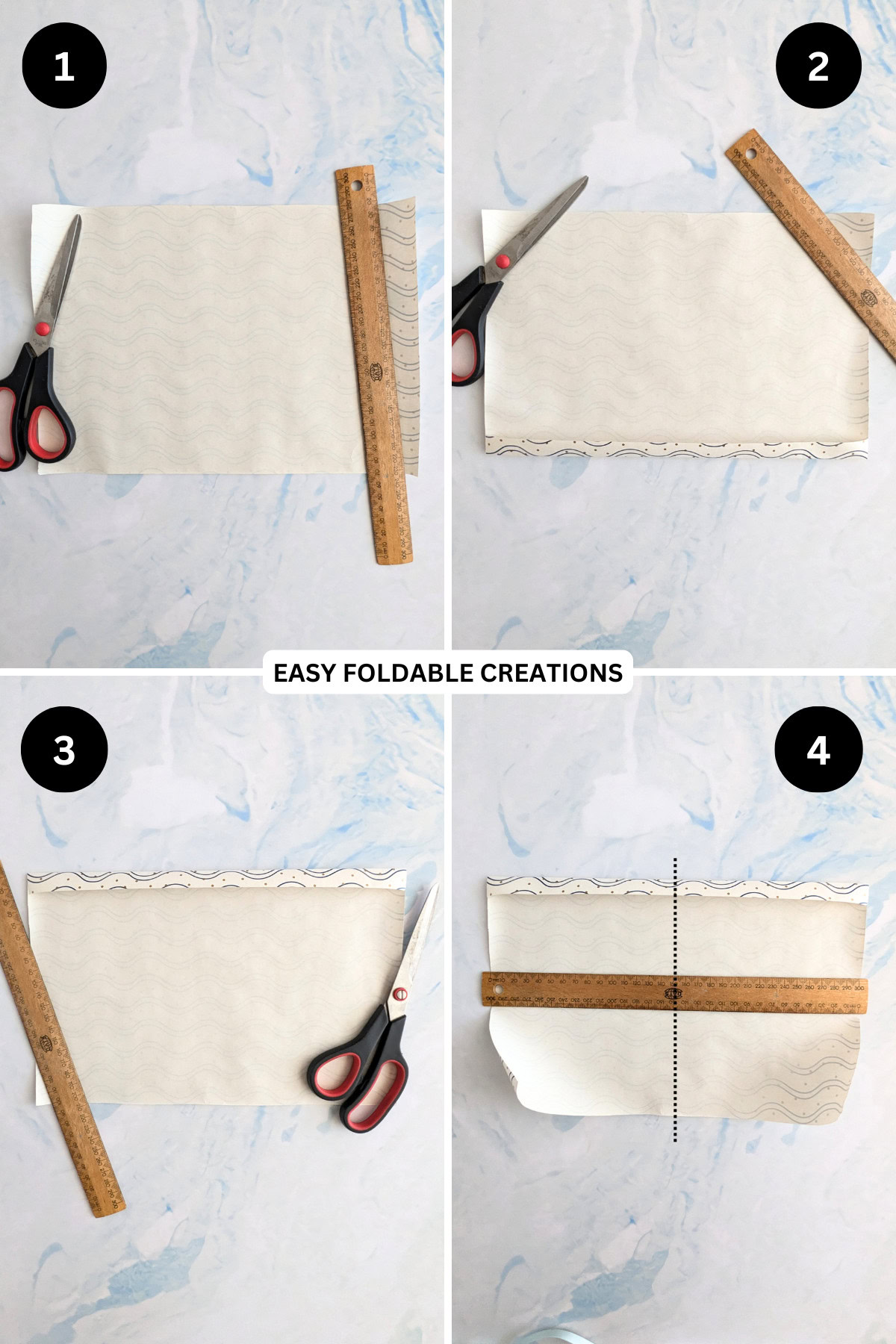 Steps 1 to 4 for folding a gift bag.
