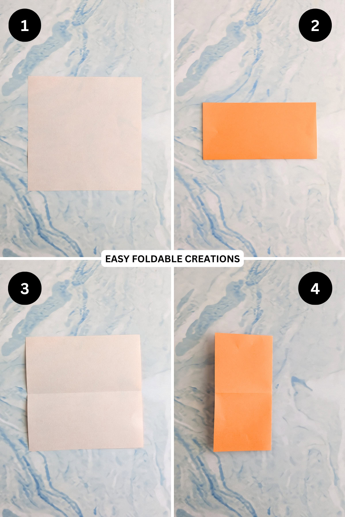 Steps 1 to 4 for folding origami box with lid.