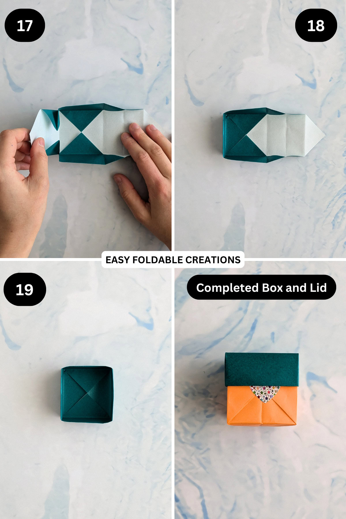 Steps 17 to 19 for folding the lid.