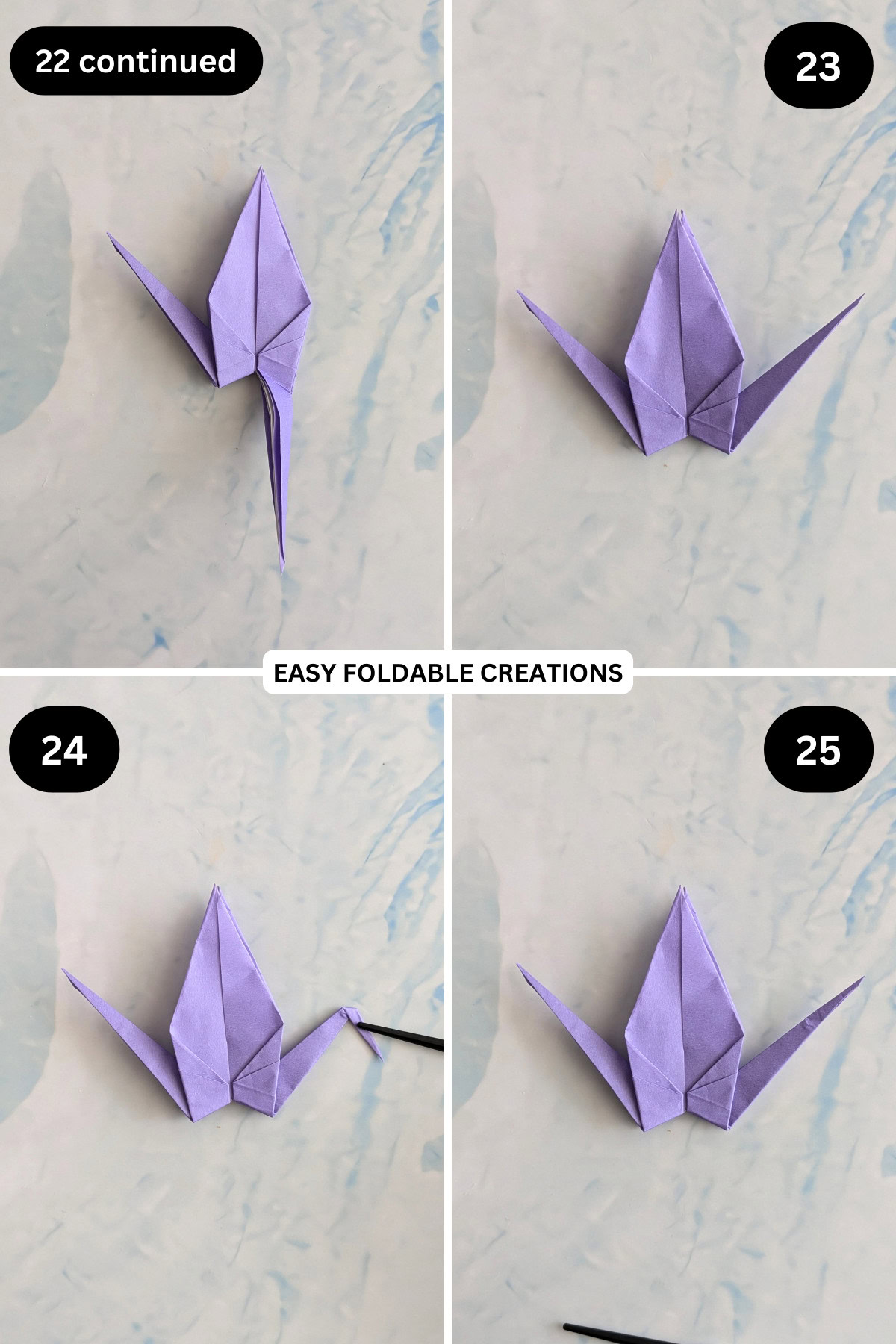 Steps 22 to 25 for folding paper crane.