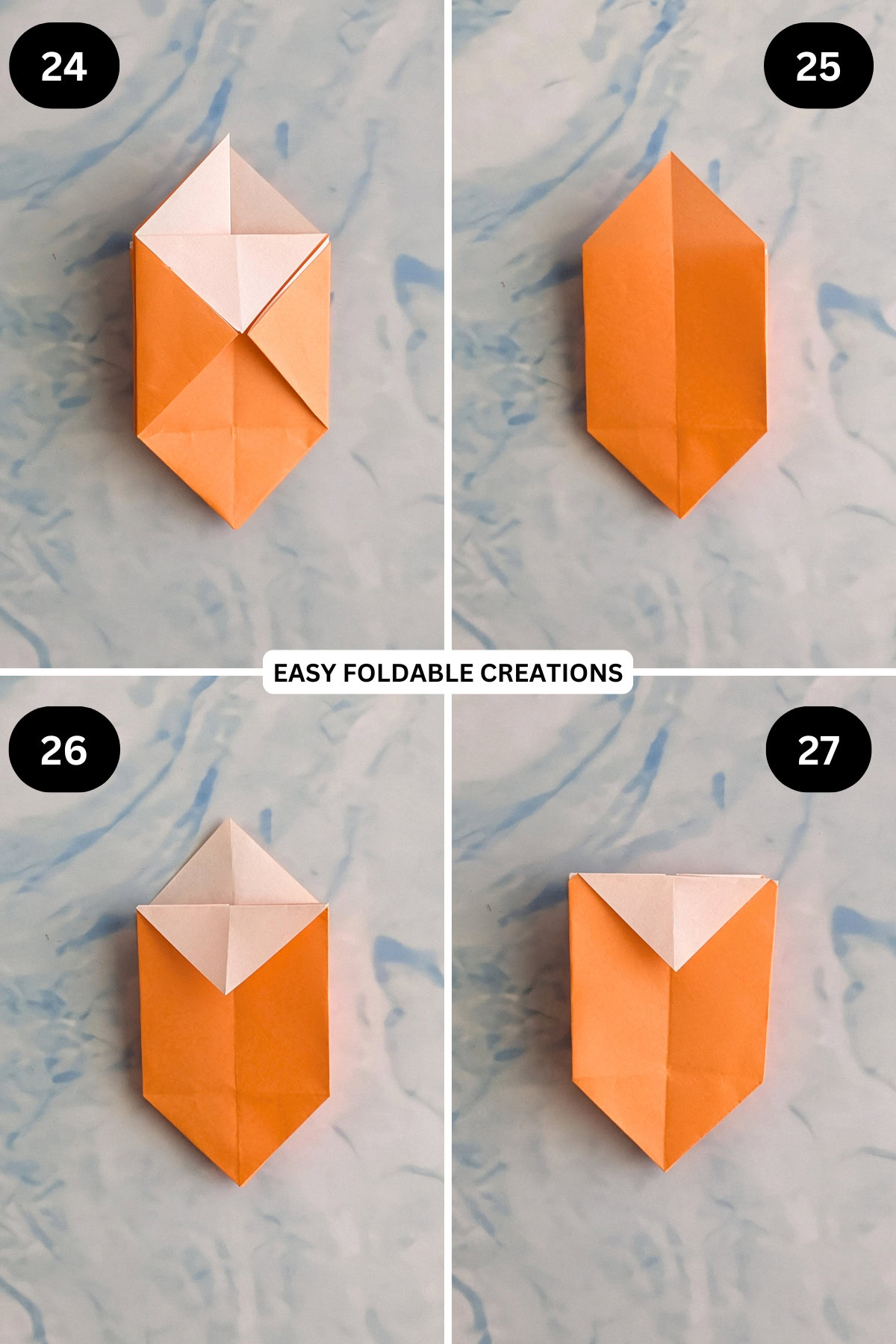 Steps 24 to 27 for folding origami box with lid.