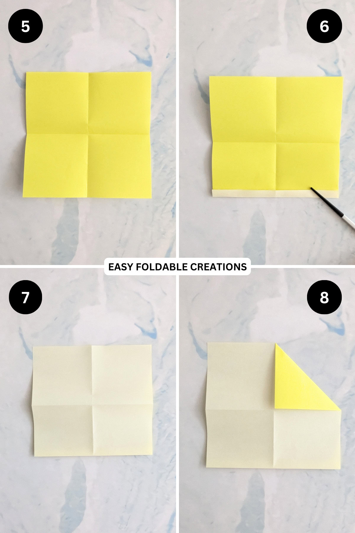 Steps 5 to 8 origami bell.