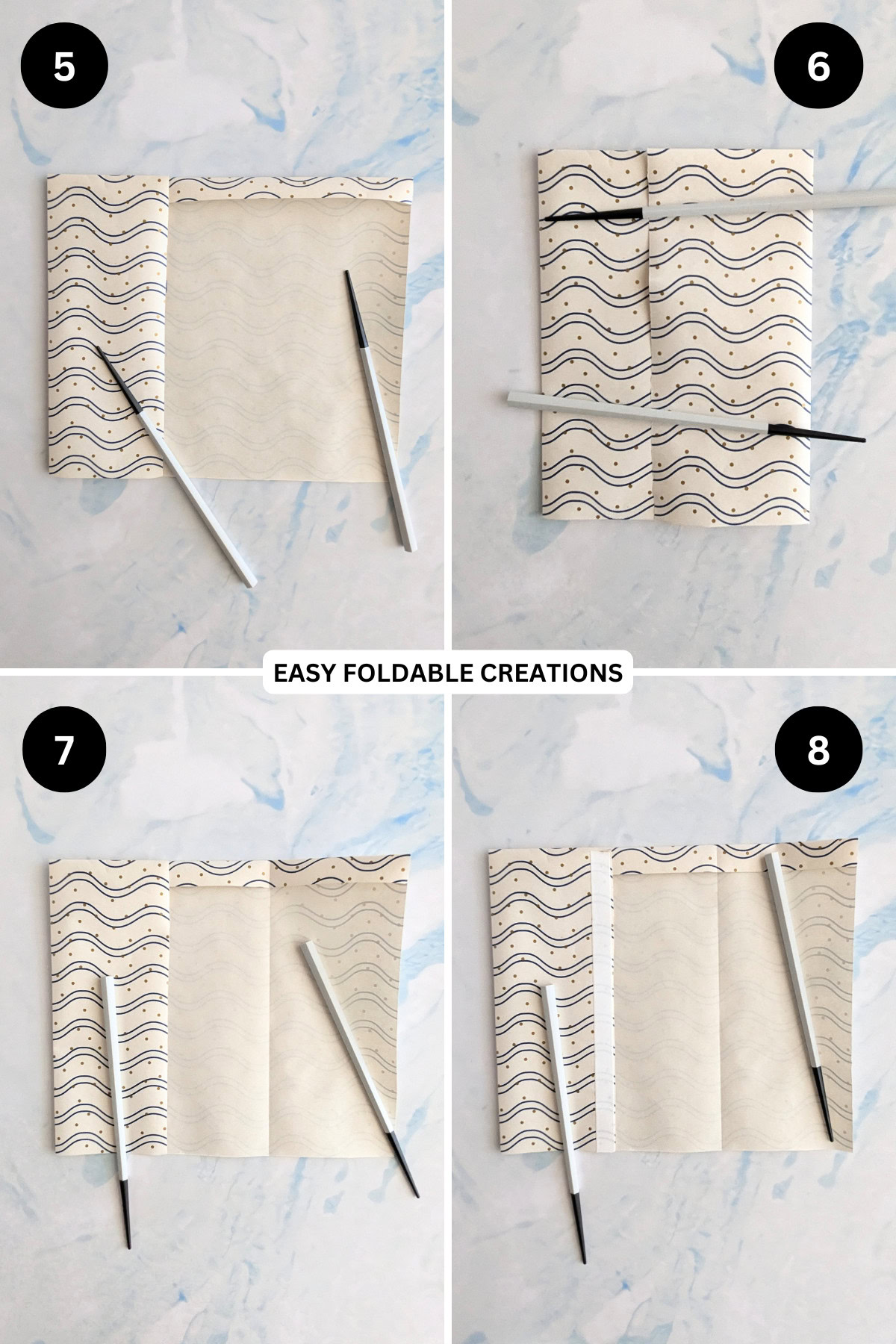 Steps 5 to 8 for folding a gift bag.