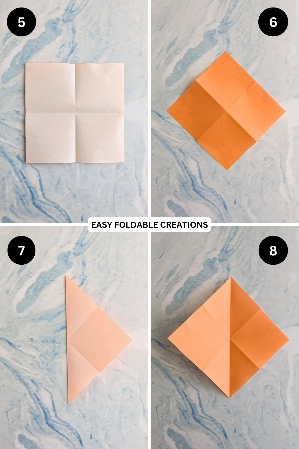 Steps 5 to 8 for folding origami box with lid.