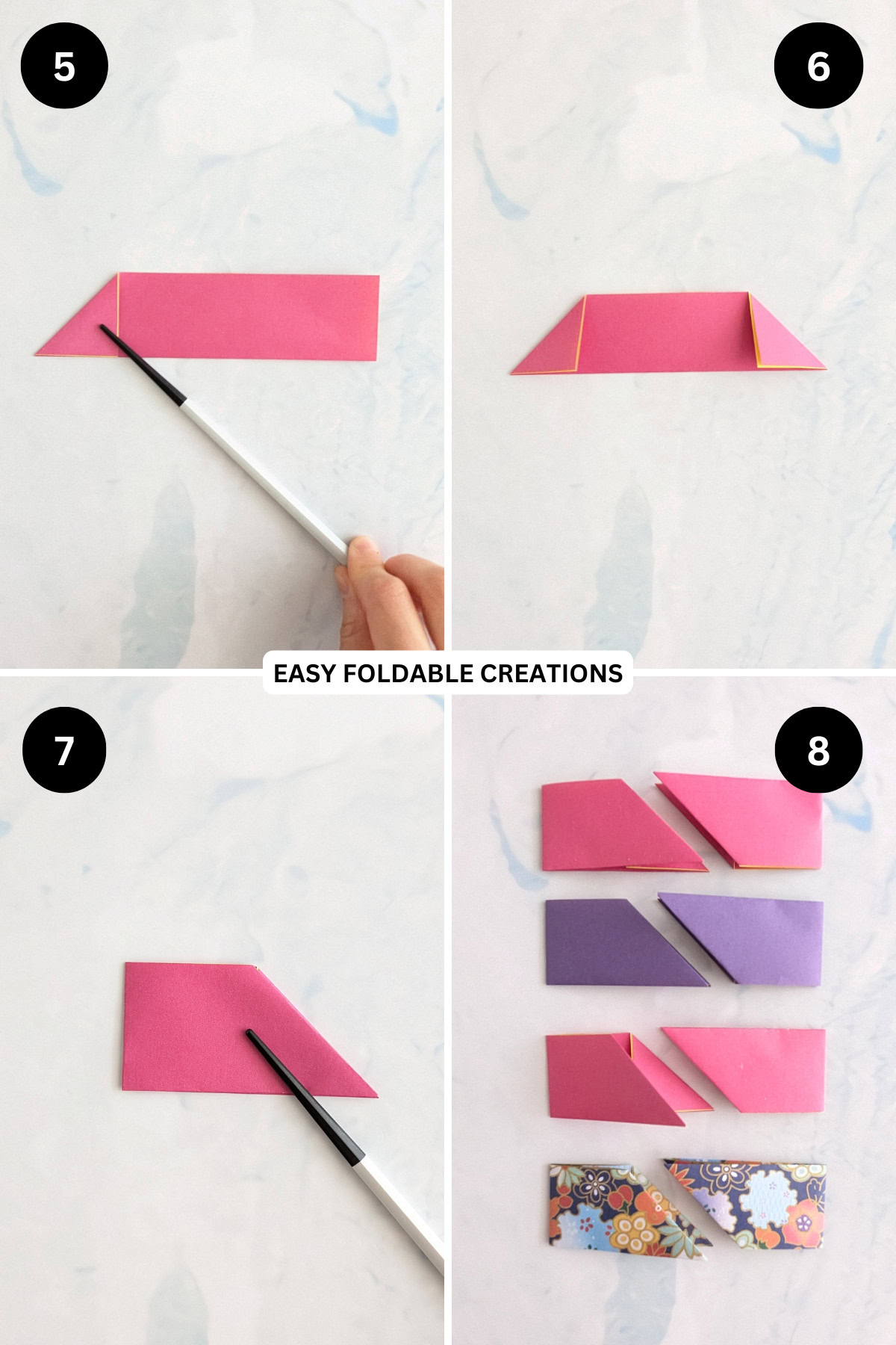 Steps 5 and 8 for origami wreath.