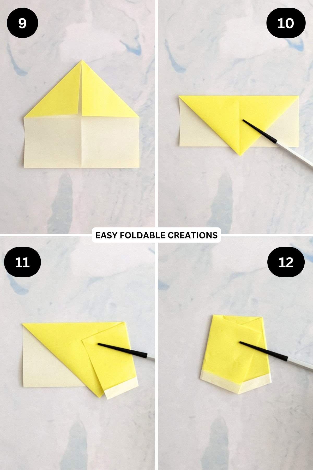 Steps 9 to 12 origami bell.