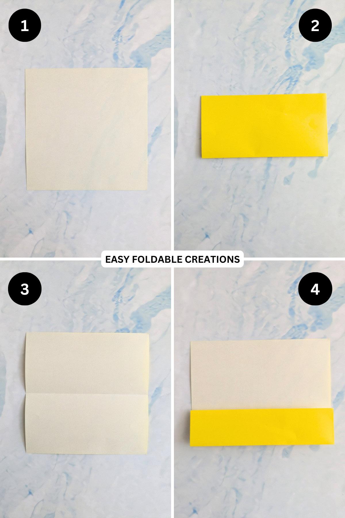 Steps 1 to 4 for folding a hexagon DIY pen holder.