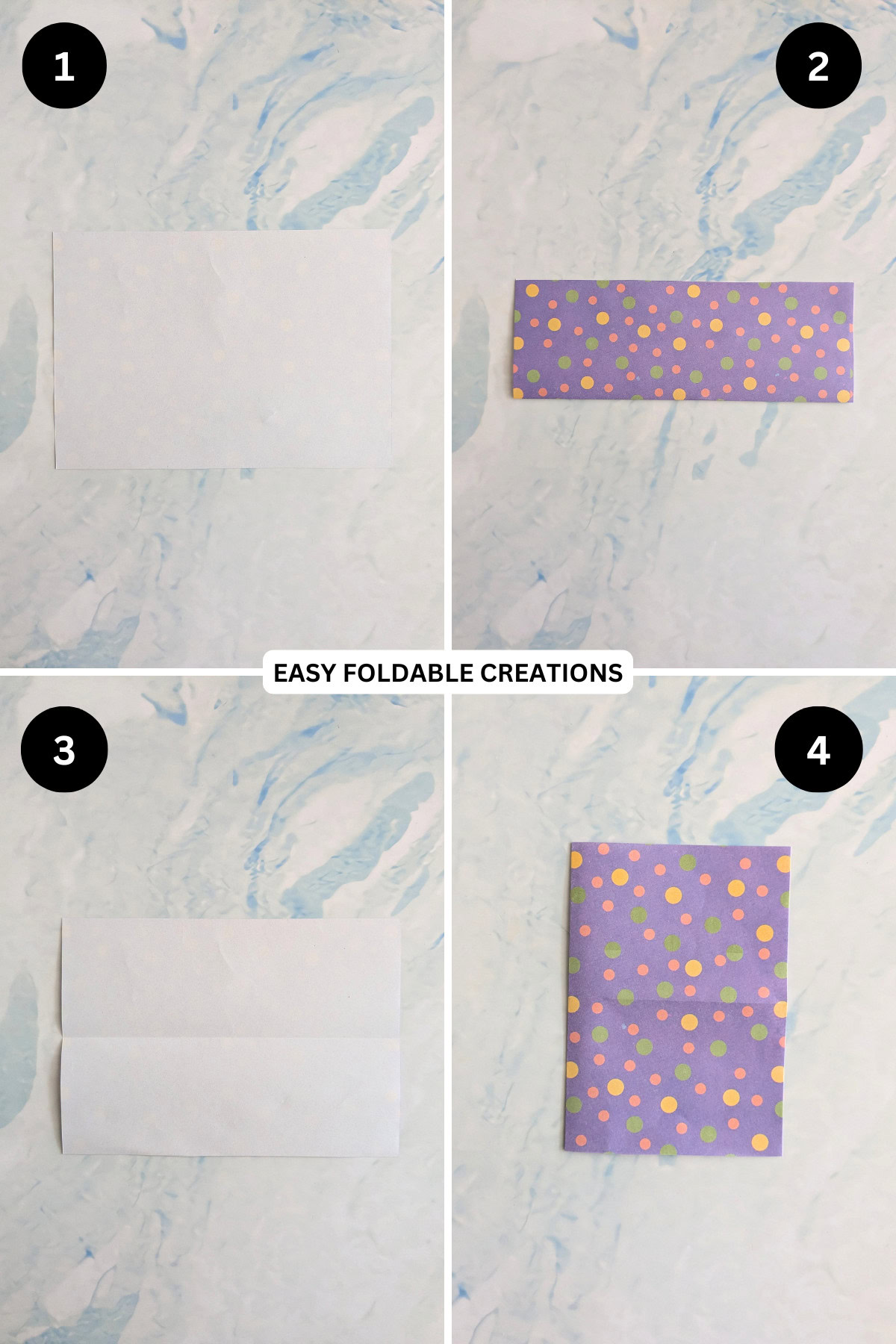 Steps 1 to 4 for folding a triangle DIY desk organizer.