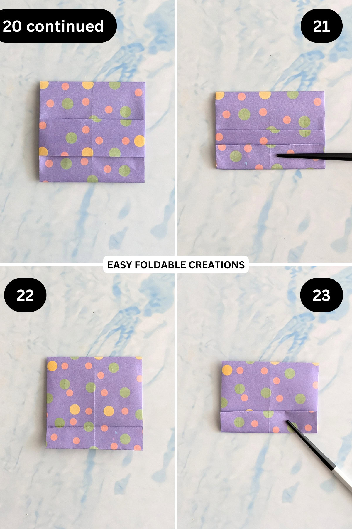 Steps 20 continued to 23 for folding a triangle DIY desk organizer.