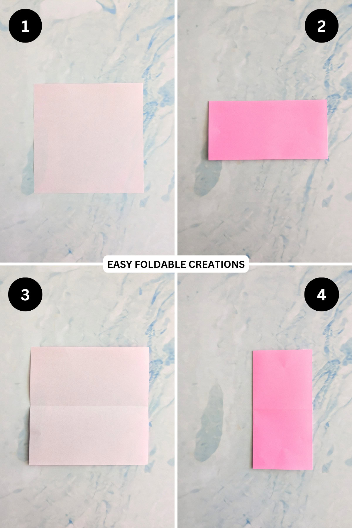 Steps 1 to 4 for folding an origami lotus.