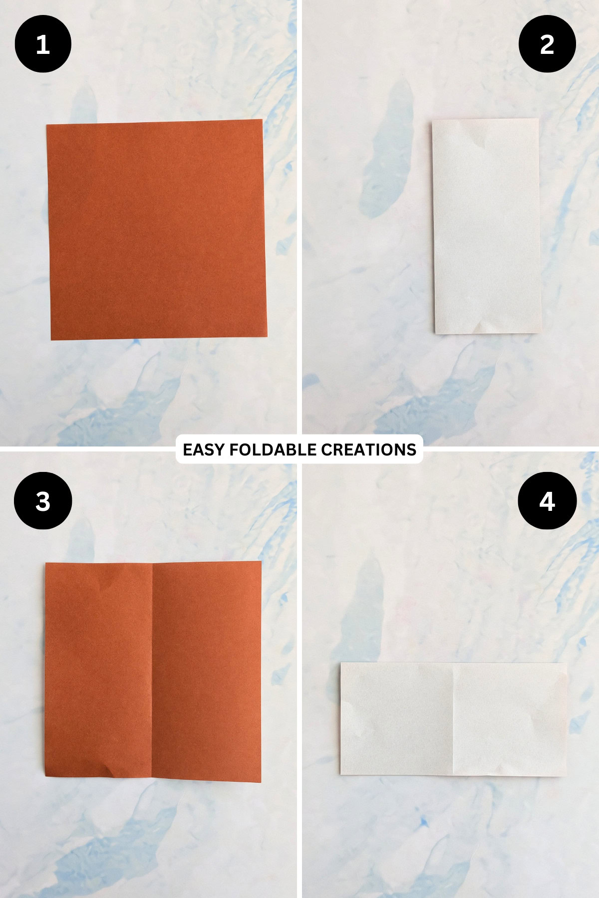 Steps 1 to 4 for folding an inflatable origami rabbit.