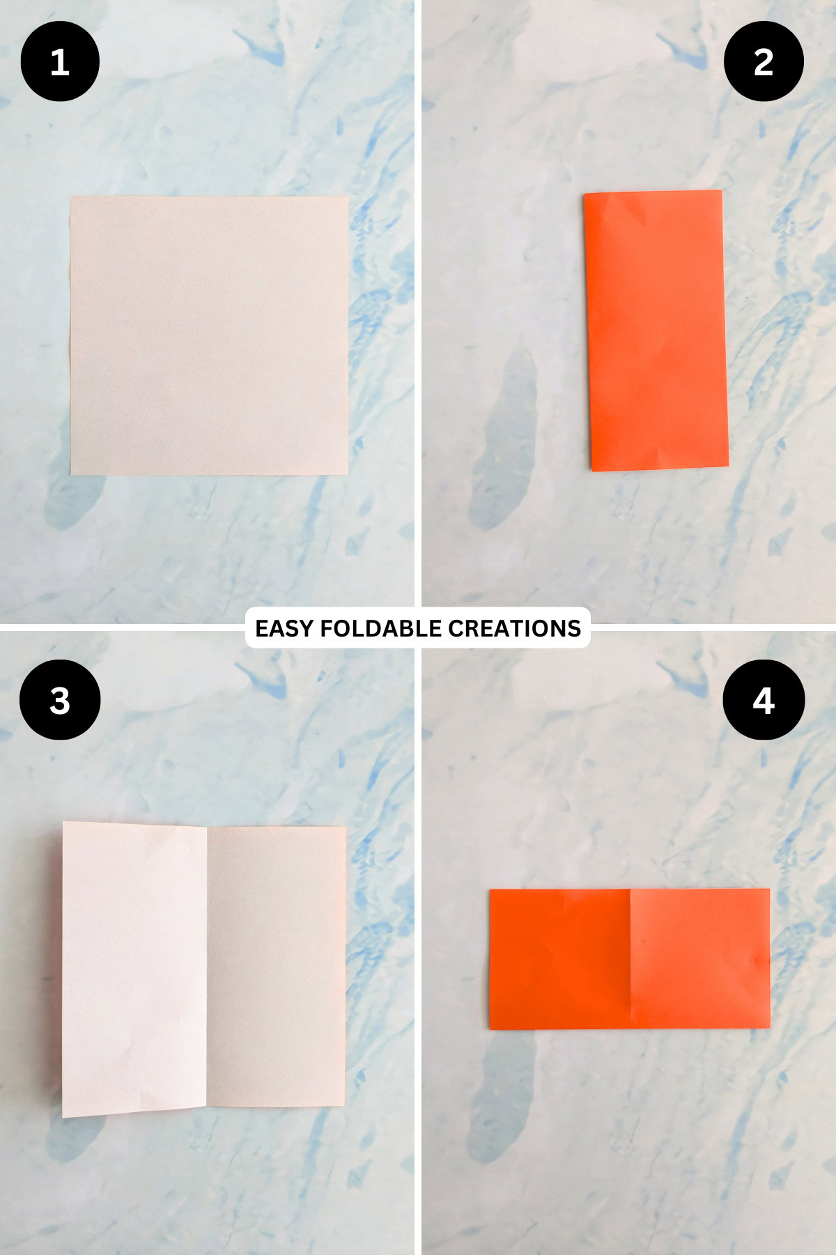 Step 1 to 4 for folding an origami heart ring.