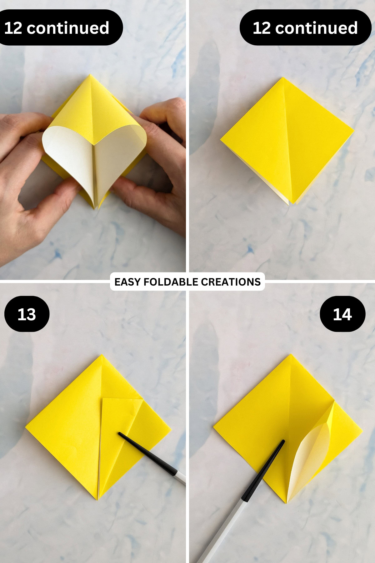 Step 12 continued to 14 for folding an origami star box.