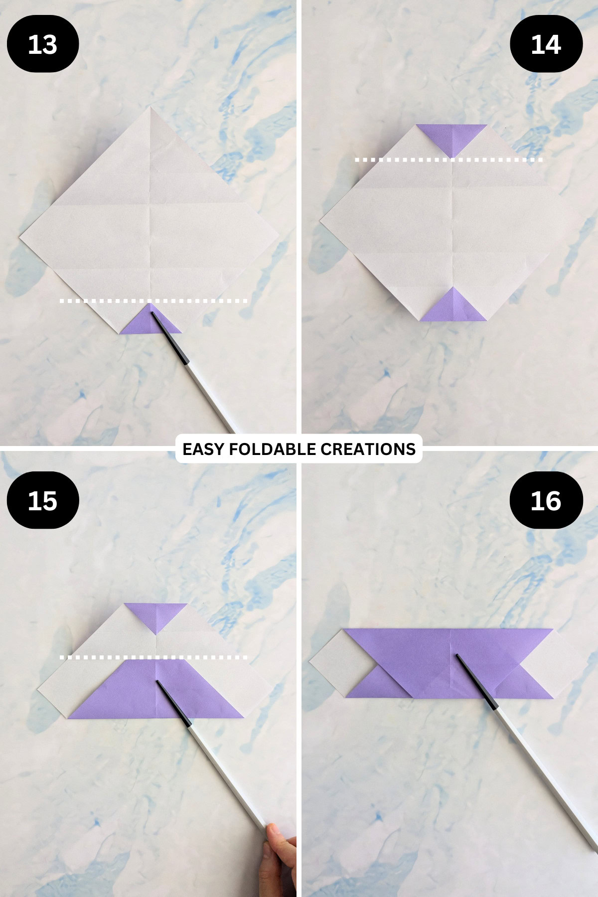 Steps 13 to 16 for folding the desk organizer sides.