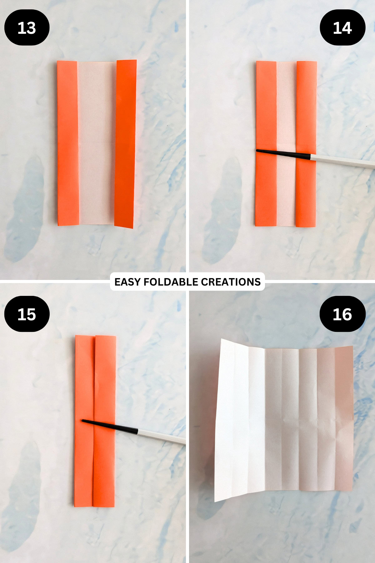 Step 13 to 16 for folding an origami heart ring.