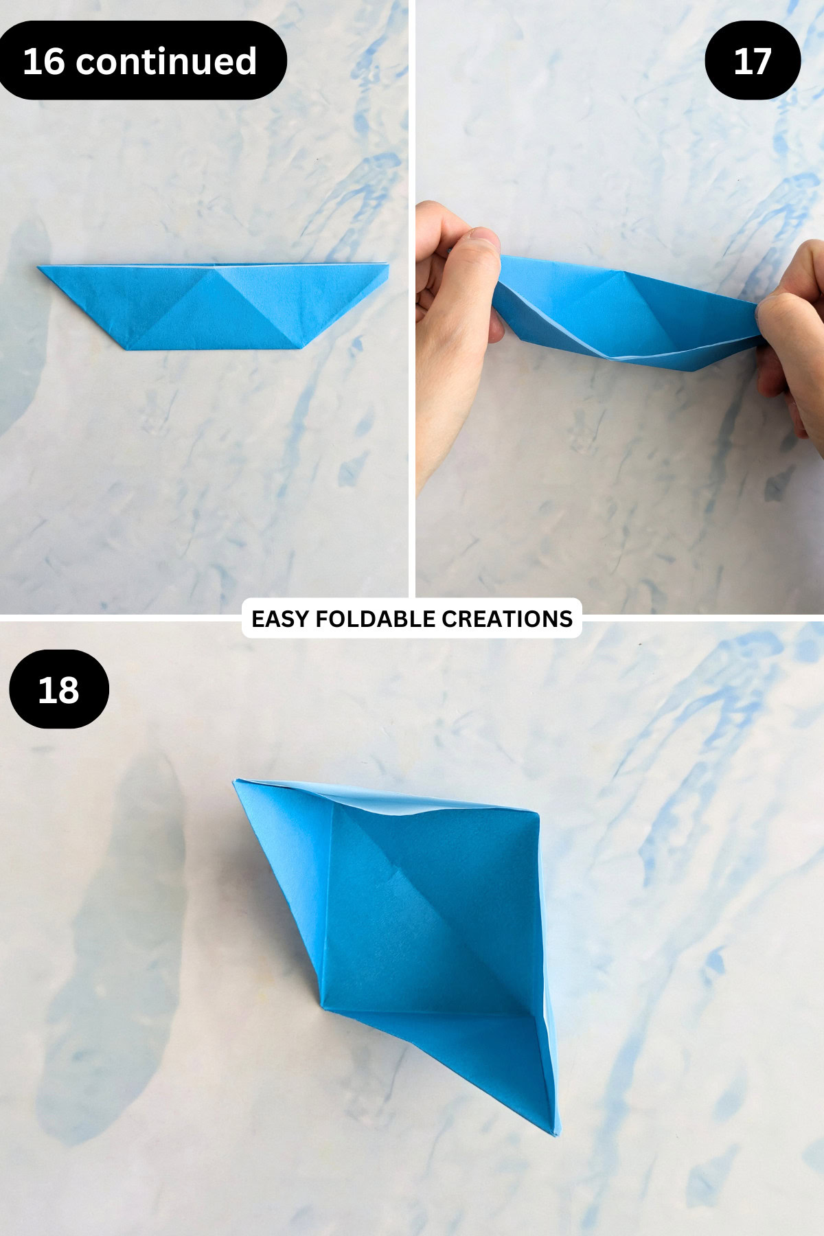 Steps 16 continued to 18 for folding the desk organizer base.