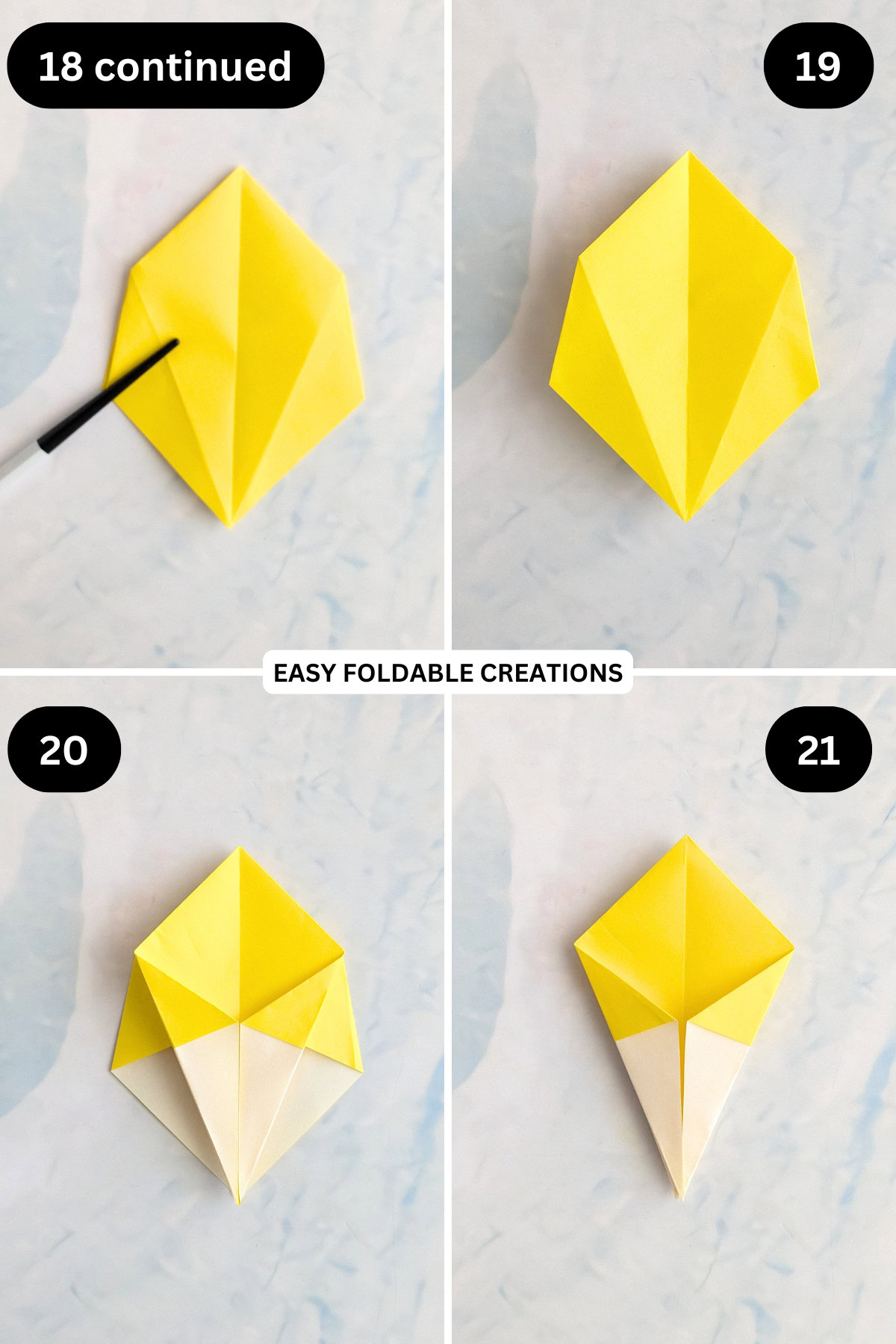 Step 18 continued to 21 for folding an origami star box.