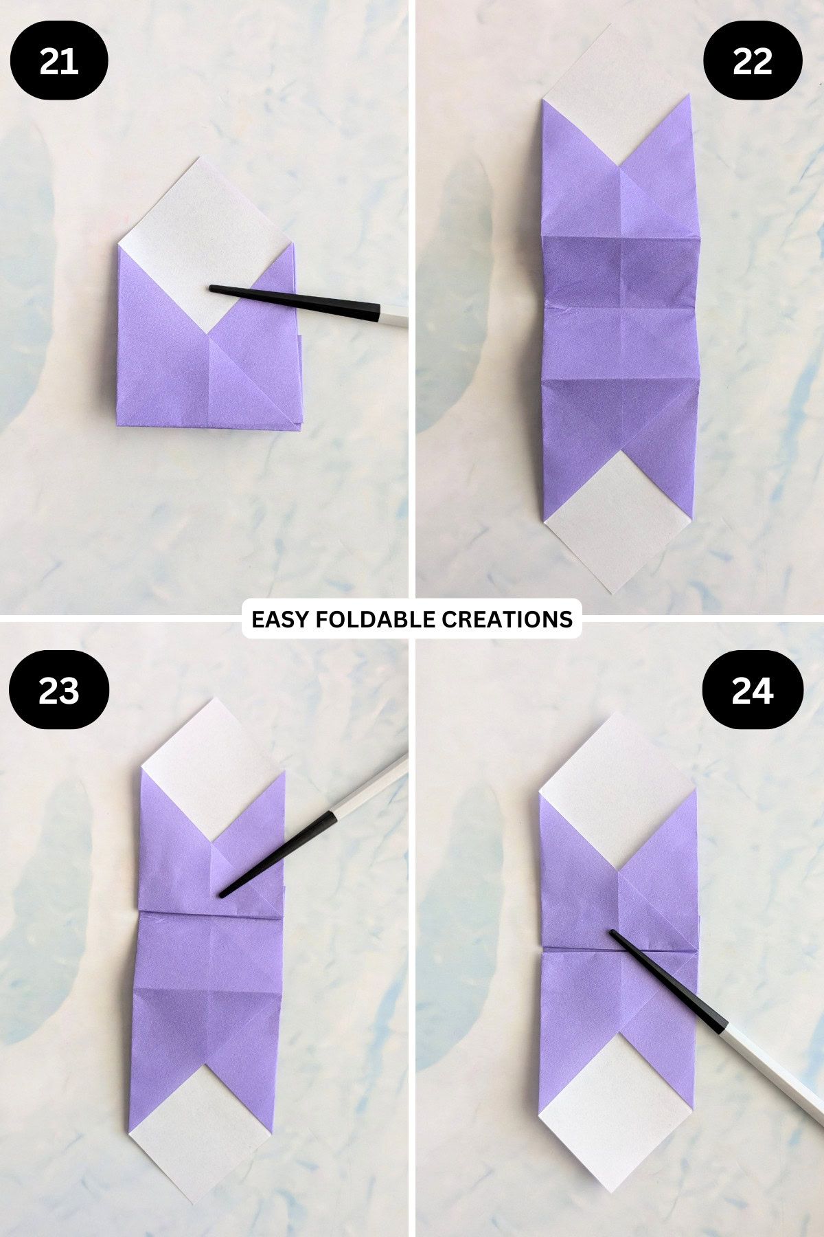 Steps 21 to 24 for folding the desk organizer sides.