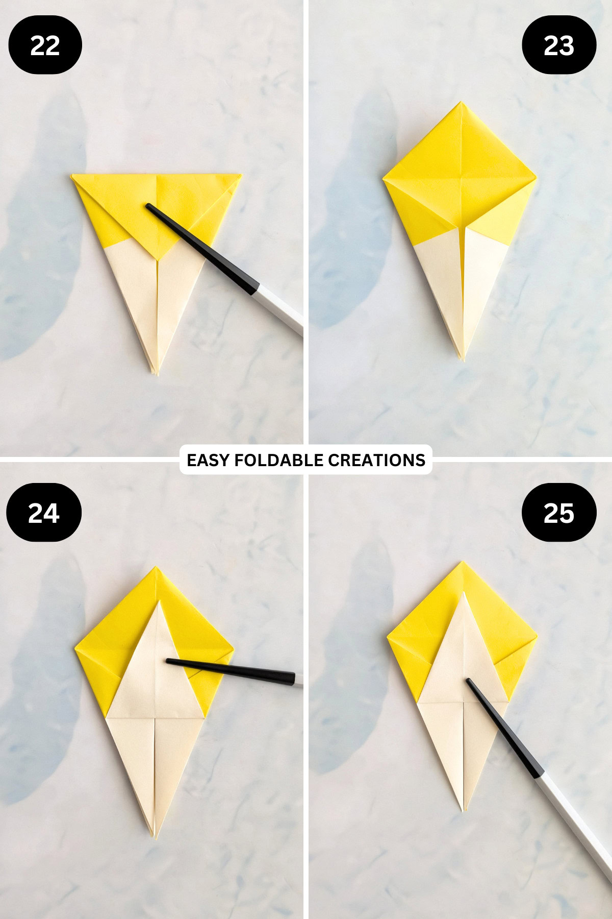 Step 22 to 25 for folding an origami star box.