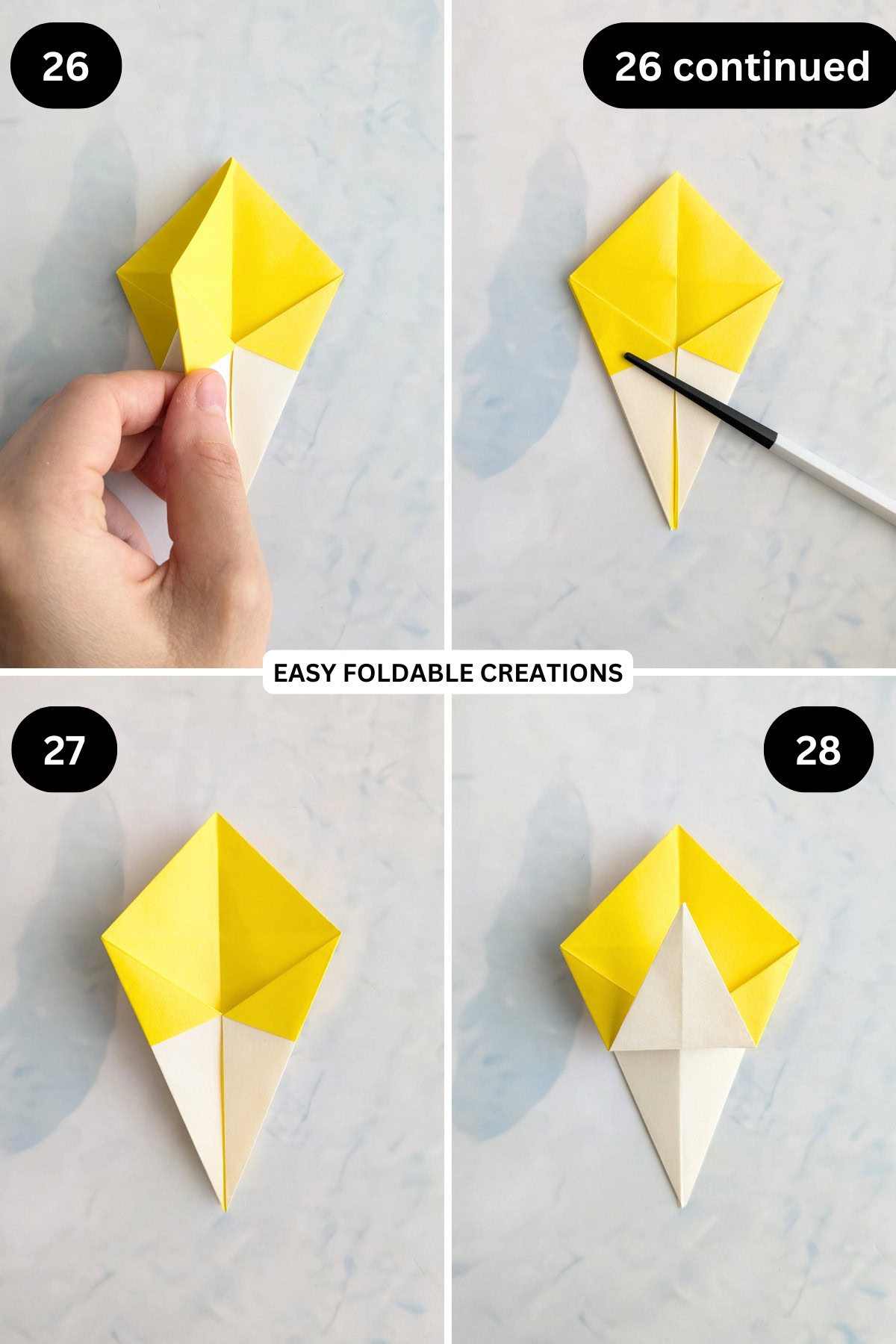 Step 26 to 28 for folding an origami star box.