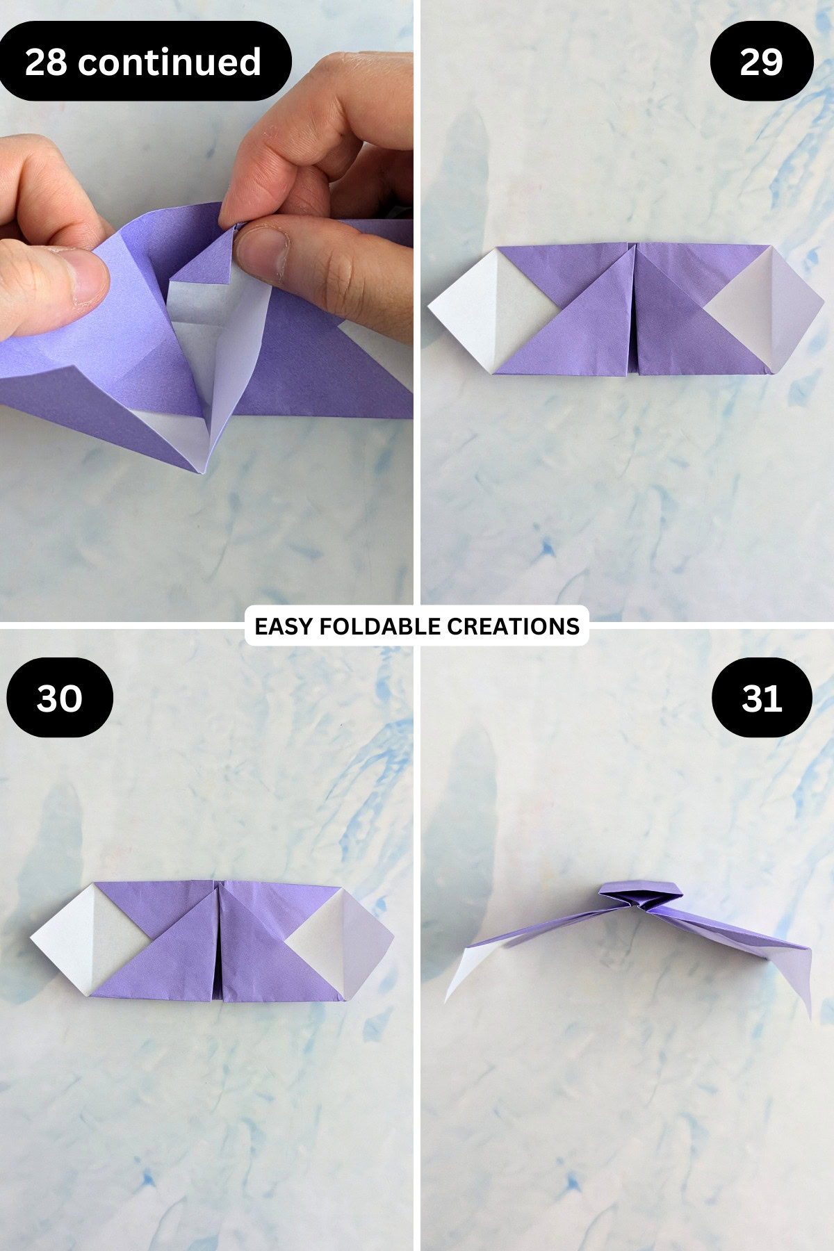 Steps 28 continued to 31 for folding the desk organizer sides.