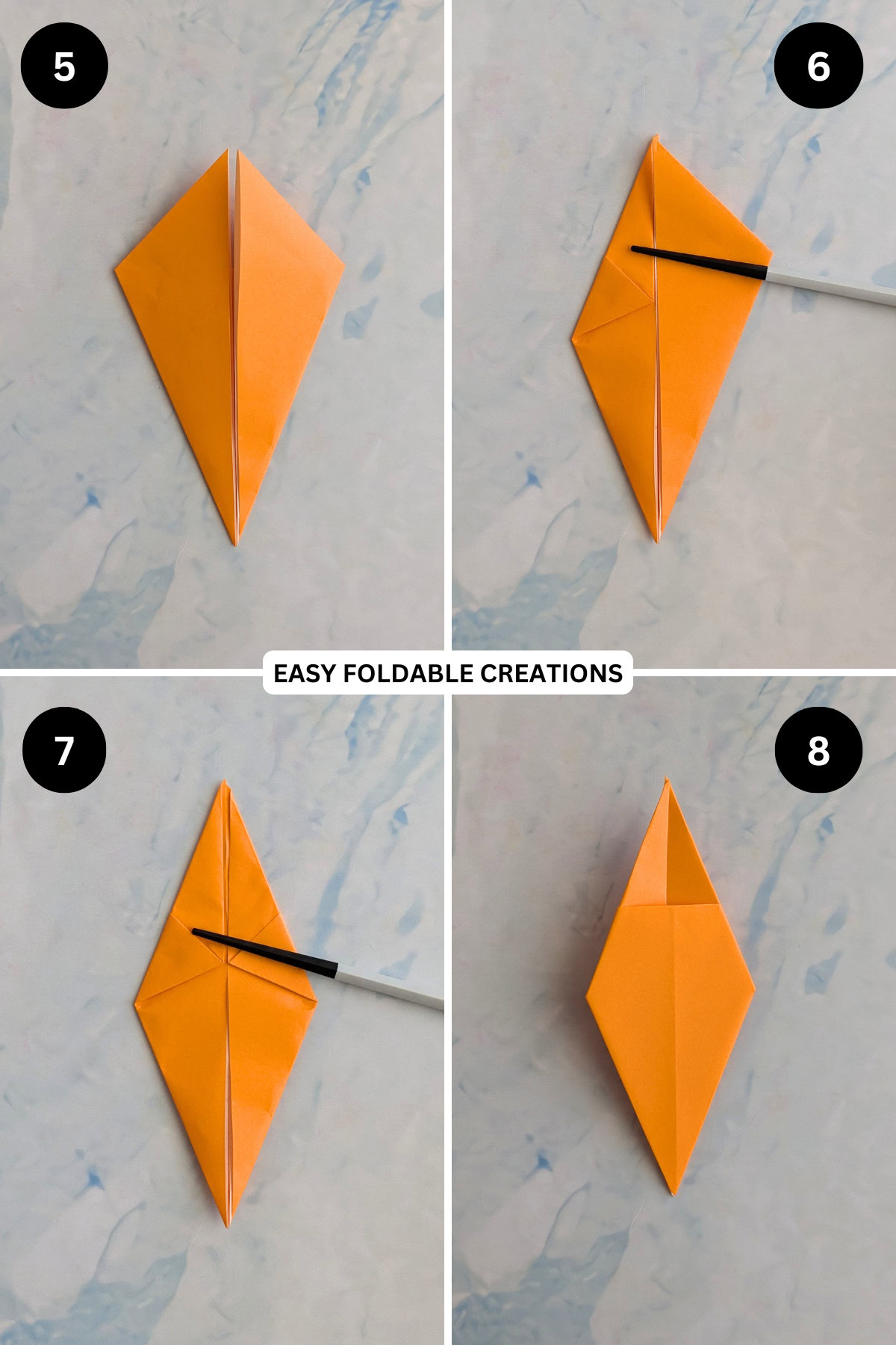 Steps 5 to 8 for folding the carrot body.