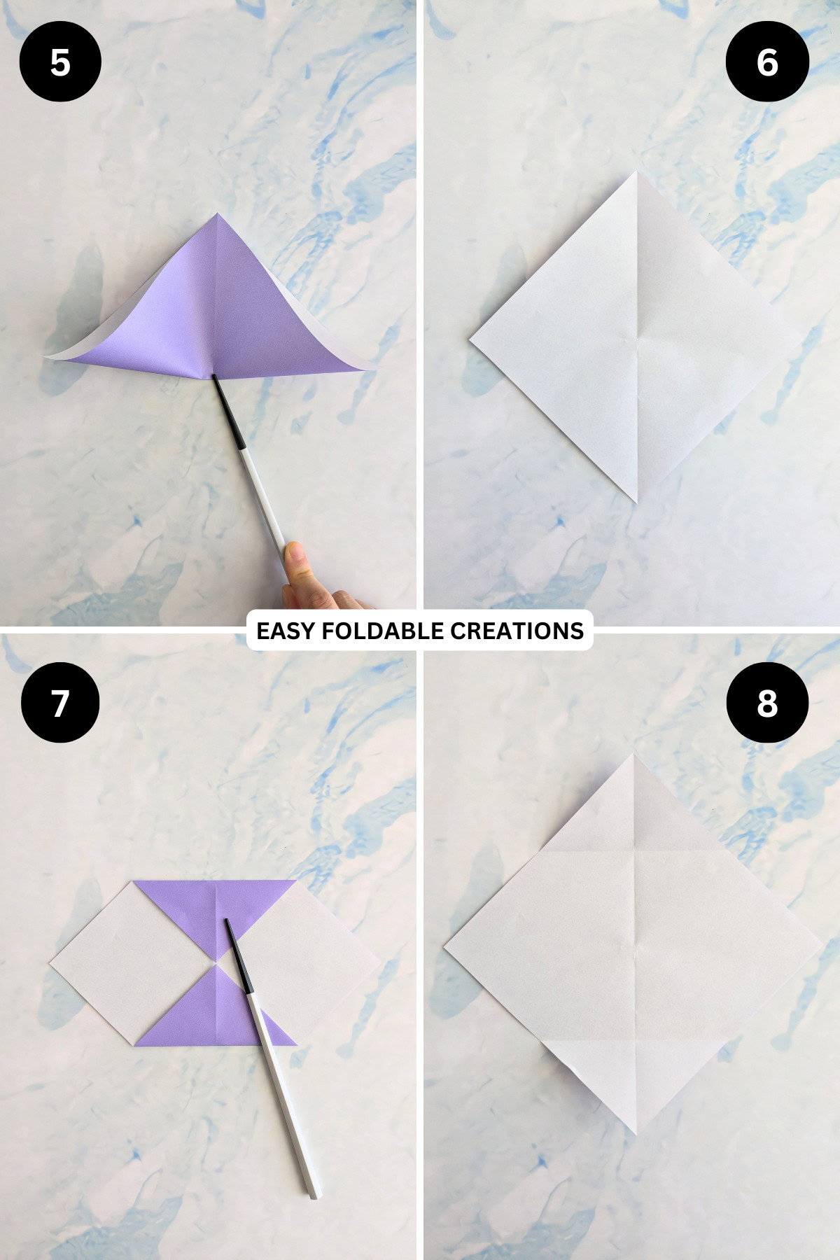 Steps 5 to 8 for folding the desk organizer sides.