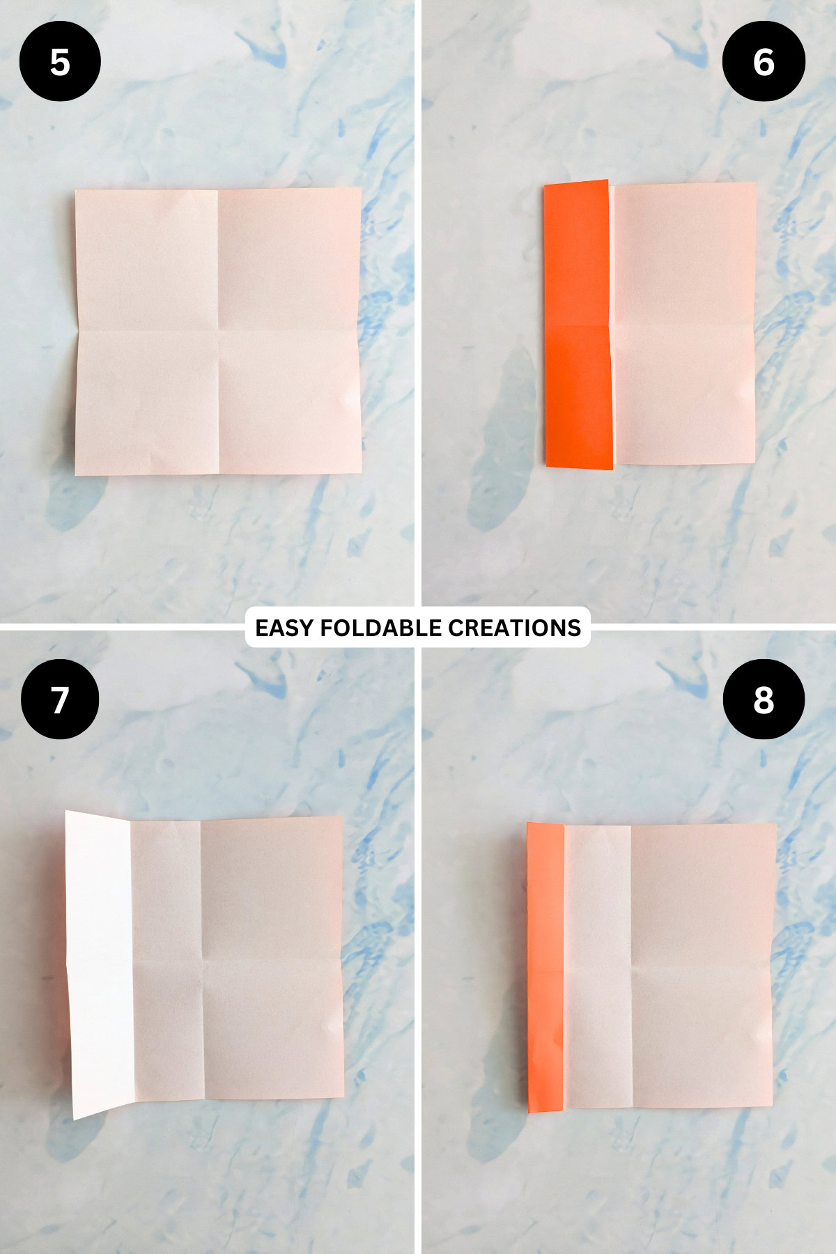 Step 5 to 8 for folding an origami heart ring.