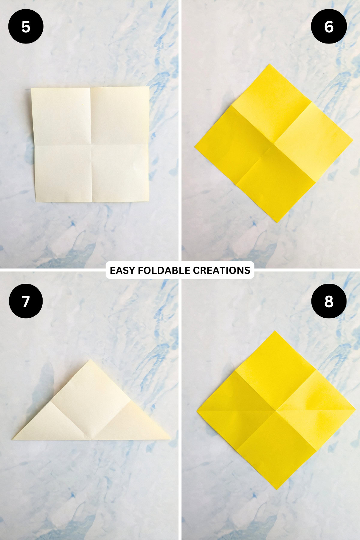 Step 5 to 8 for folding an origami star box.