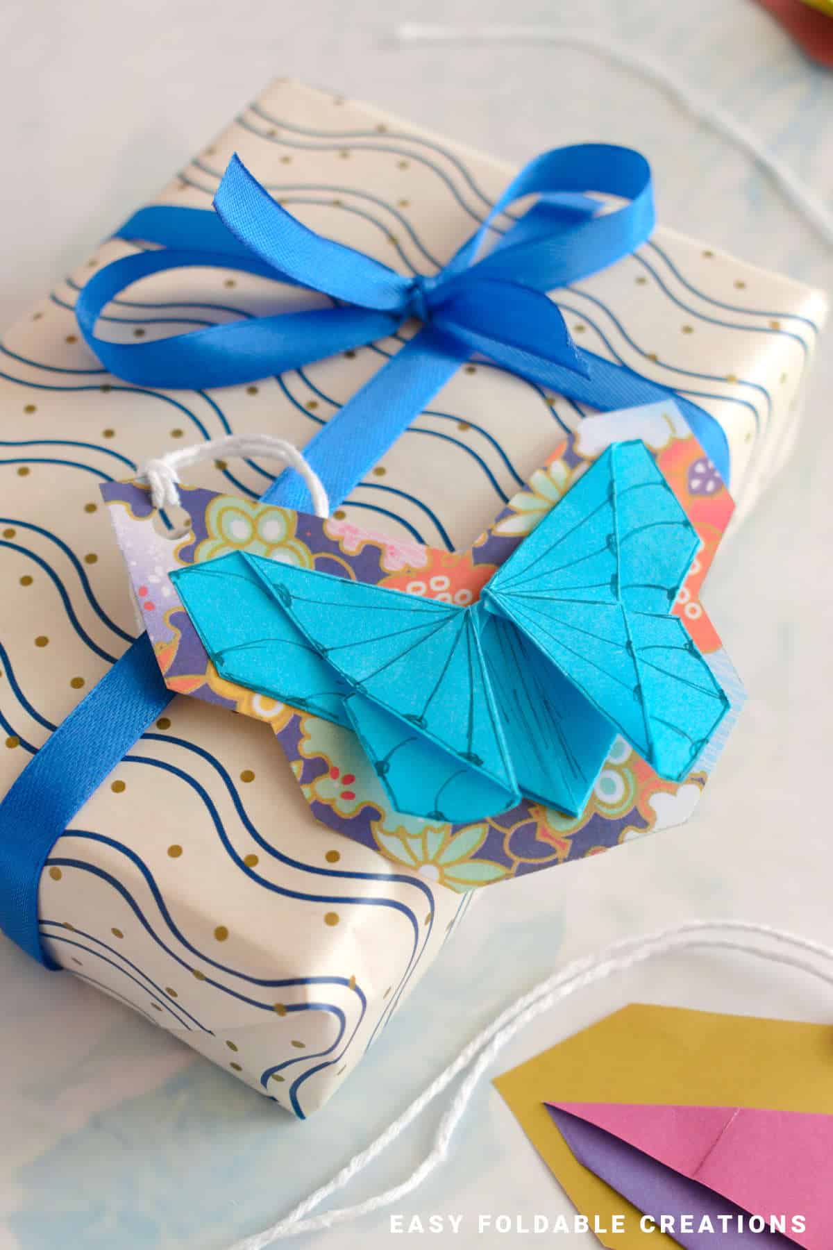 Blue butterfly gift tag.