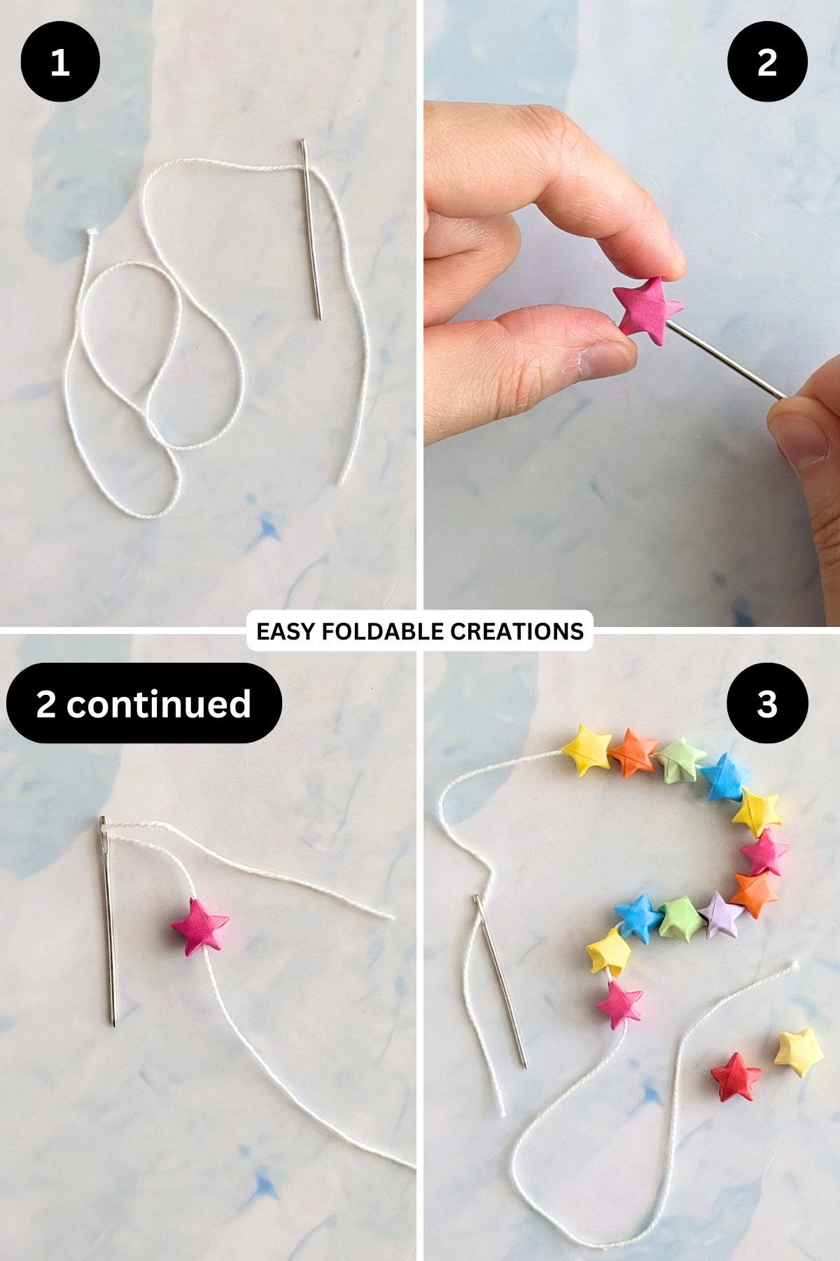 Steps 1 to 3 for putting the star bracelet together.