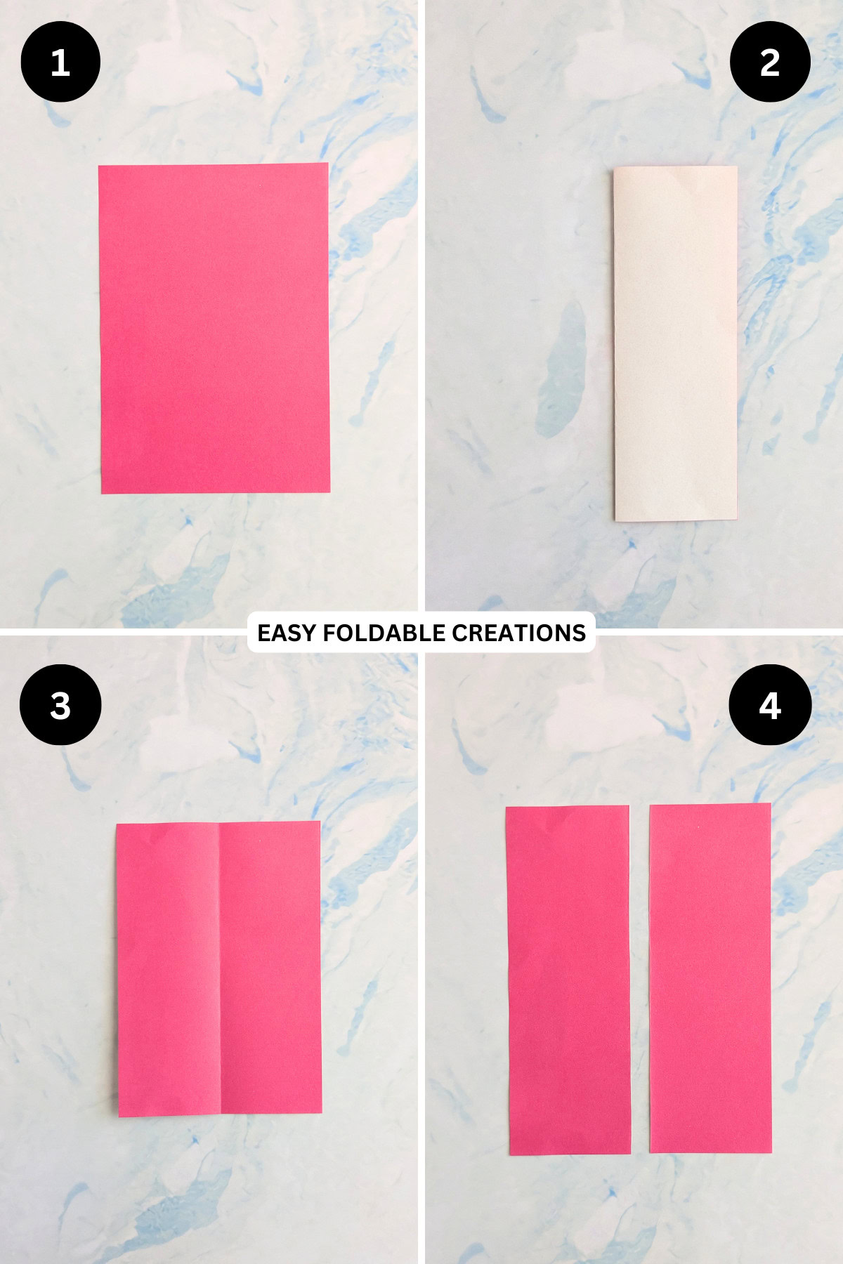 Steps 1 to 4 for folding the daisy paper flower petals.