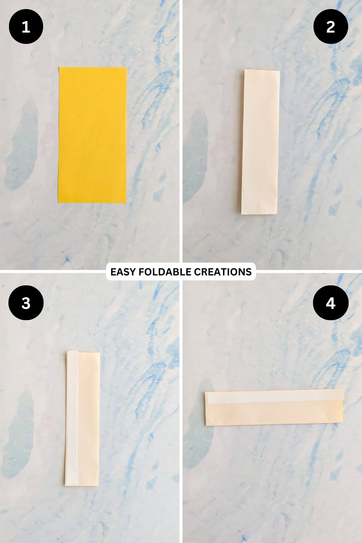 Steps 1 to 4 for folding the daisy paper flower pistil.