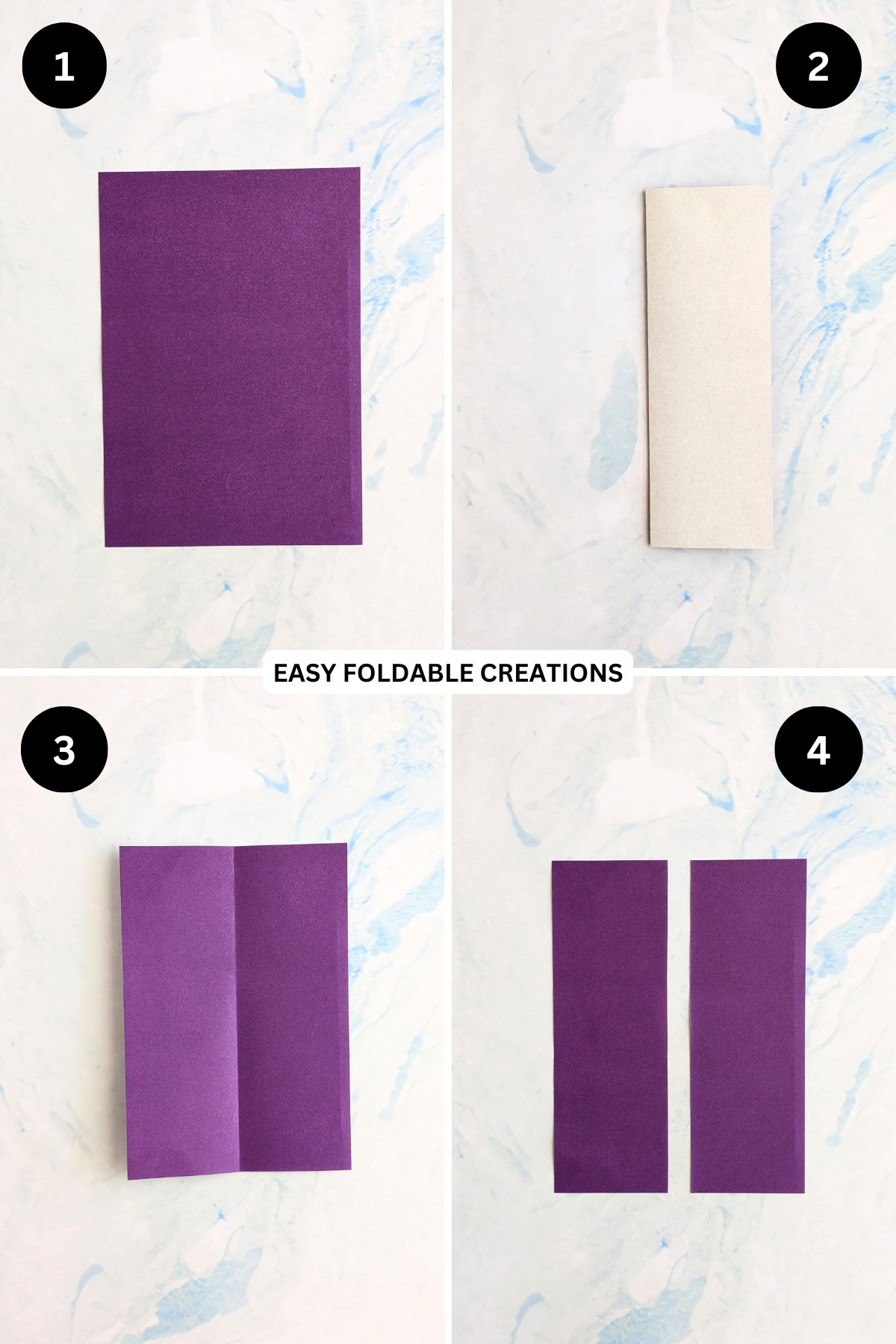 Steps 1 to 4 for folding the petals of an easy paper flower.