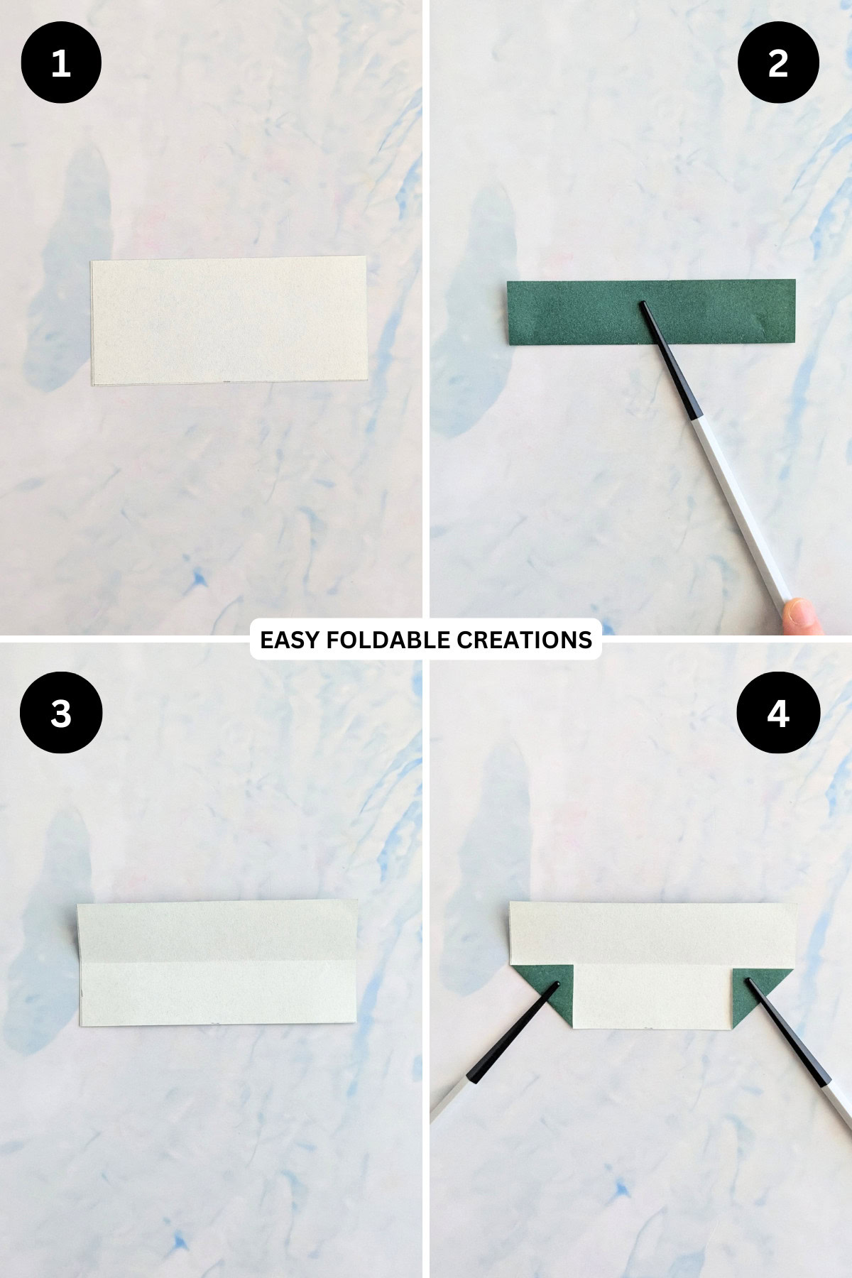 Steps 1 to 4 for making the rose leaves.