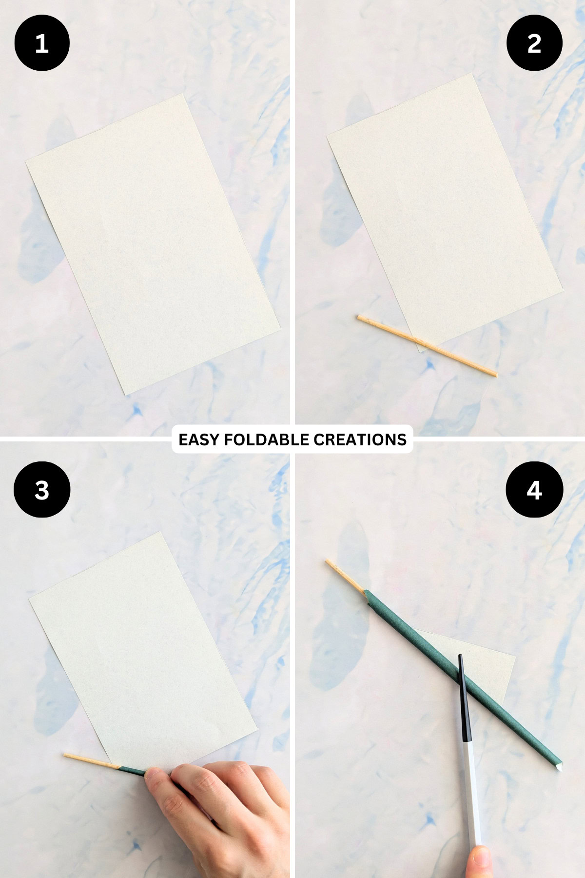 Steps 1 to 4 for making the rose stem.