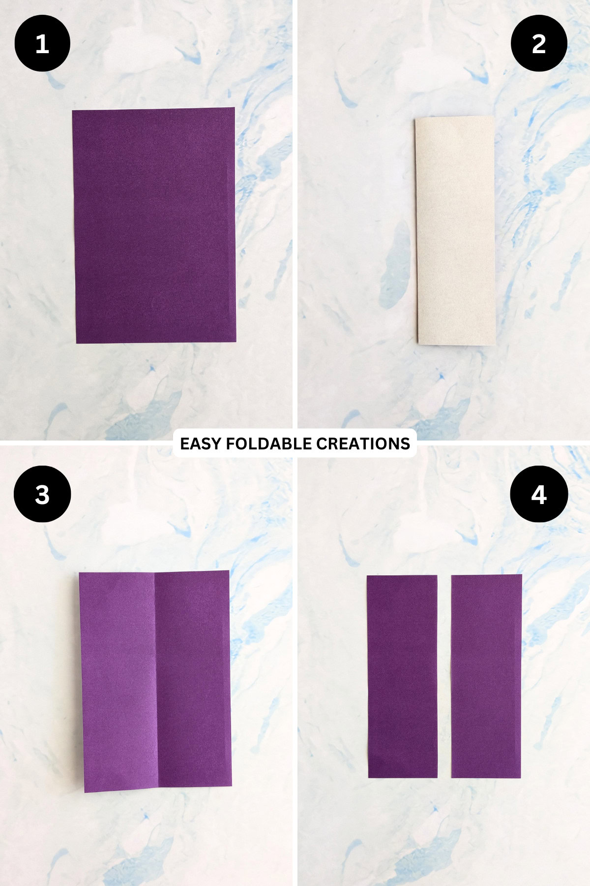 Steps 1 to 4 for making the simple paper flower petals.