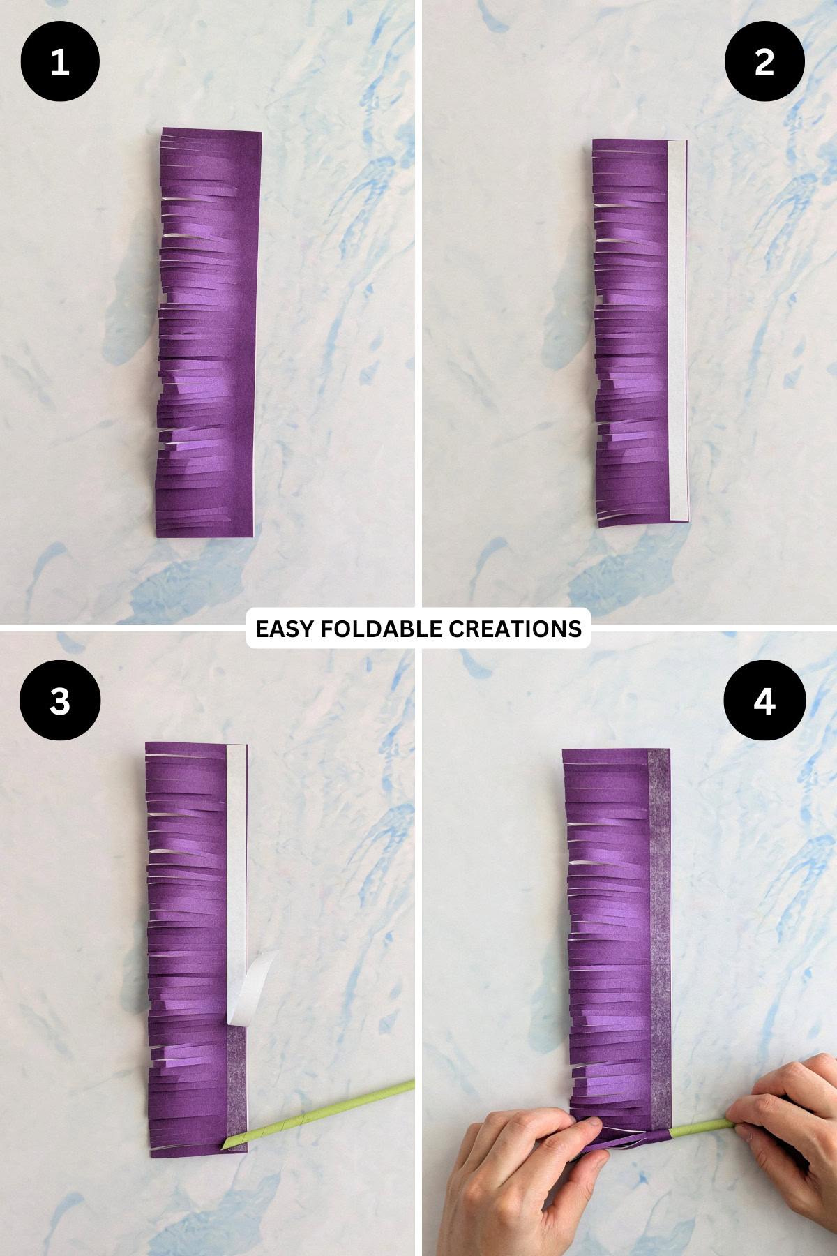 Steps 1 to 4 for putting the simple paper flower together.