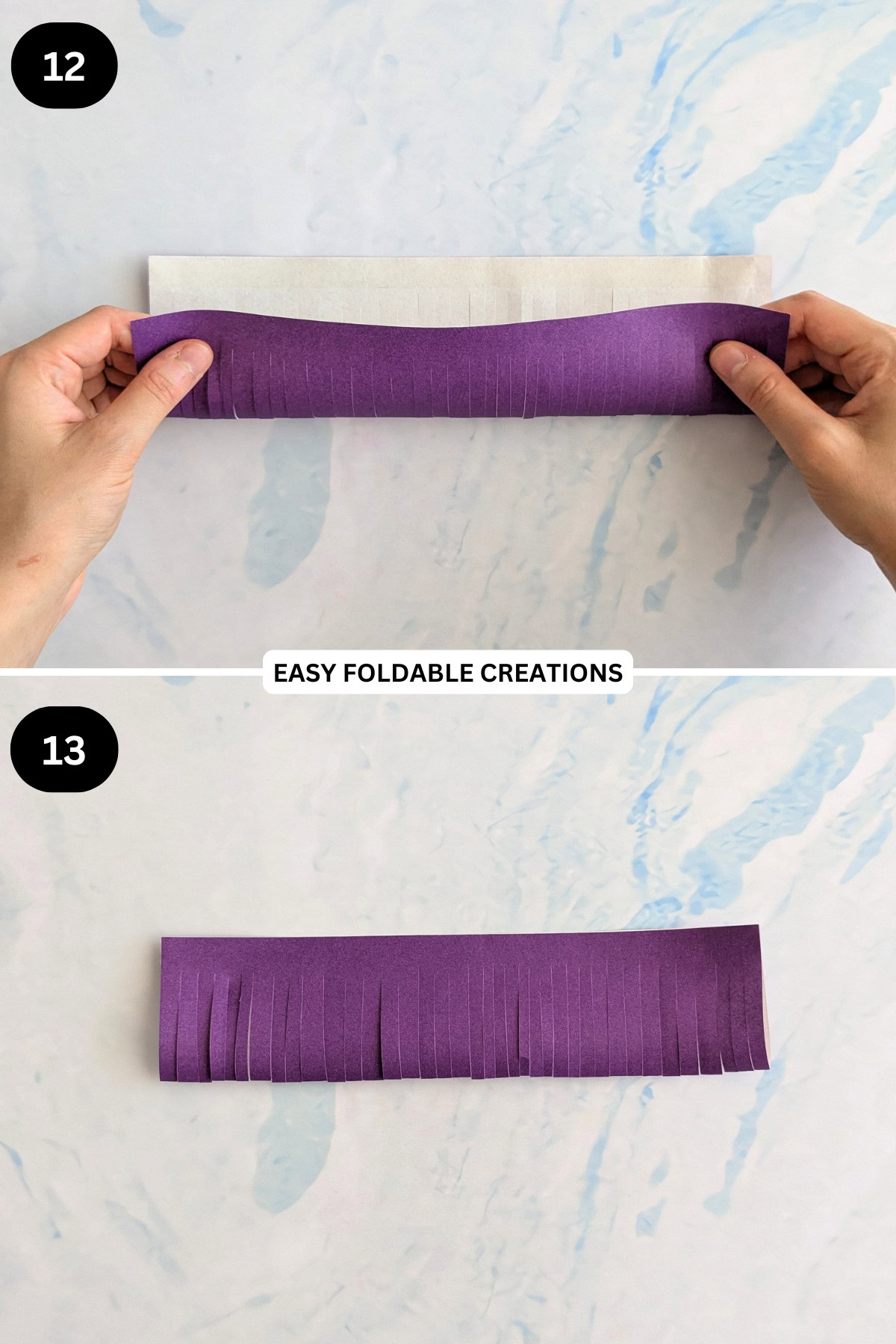 Steps 12 to 13 for folding the petals of an easy paper flower.