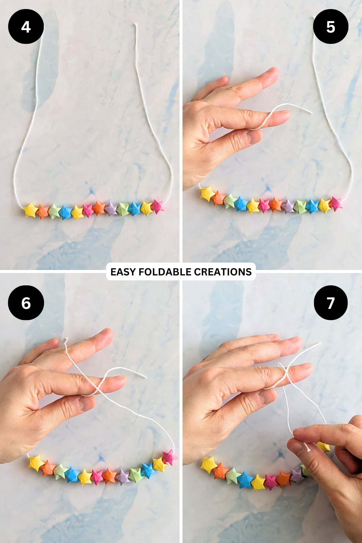 Steps 4 to 7 for putting the star bracelet together.