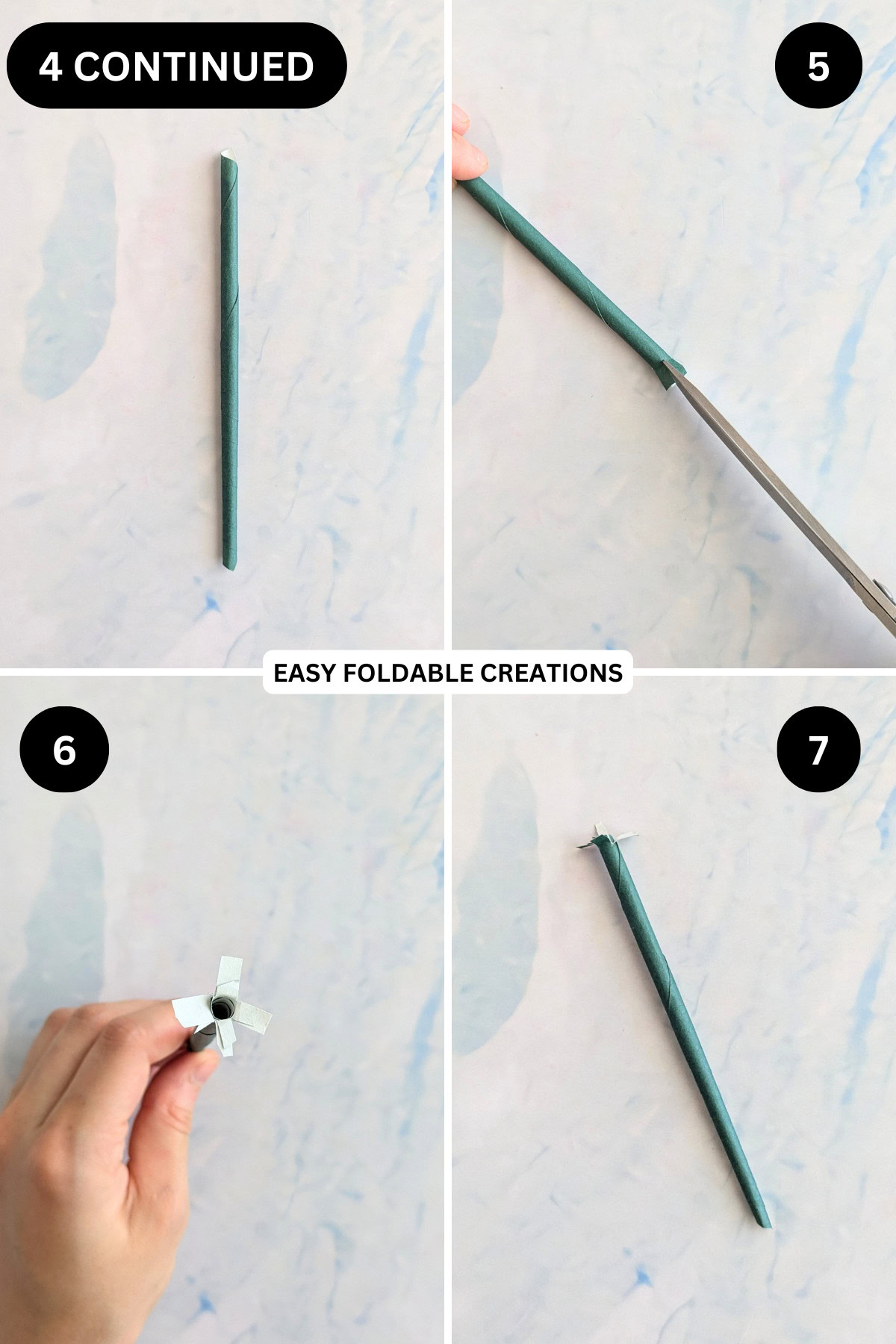 Step 4 continued to 7 for making the rose stem.