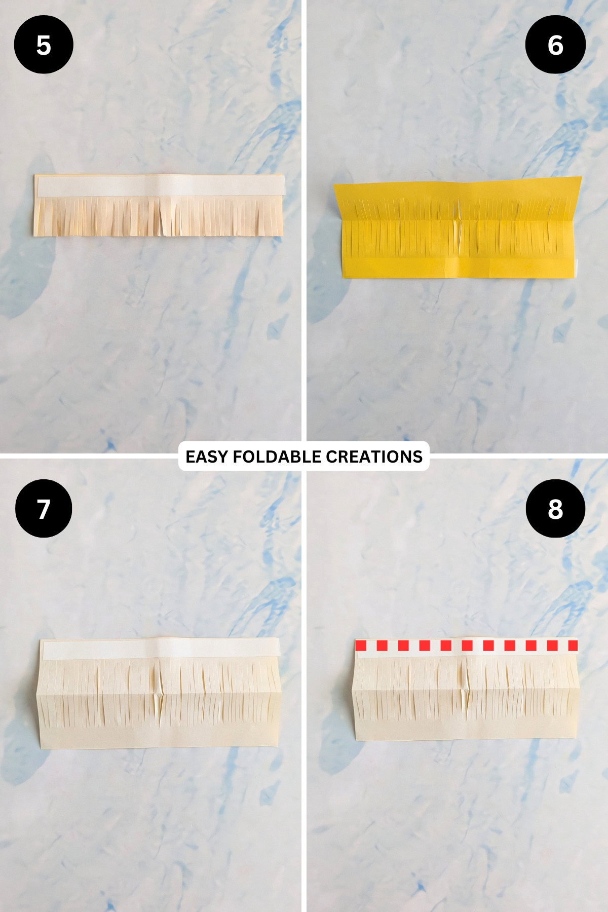Steps 5 to 8 for making the daisy paper flower pistil.