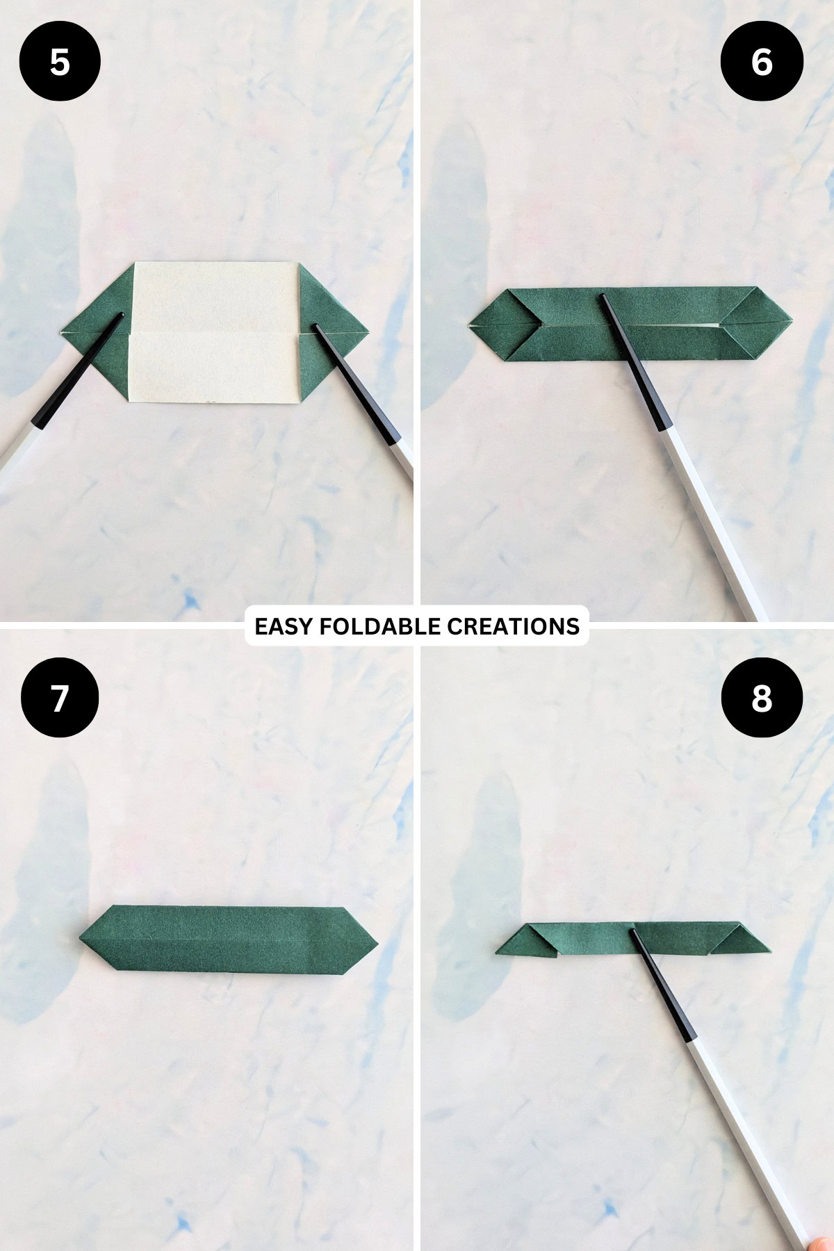 Steps 5 to 8 for making the rose leaves.