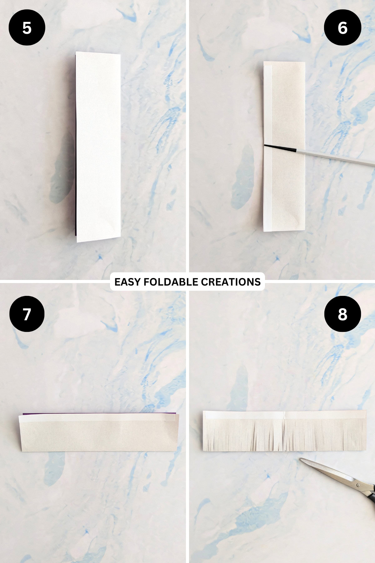 Steps 5 to 8 for making the simple paper flower petals.